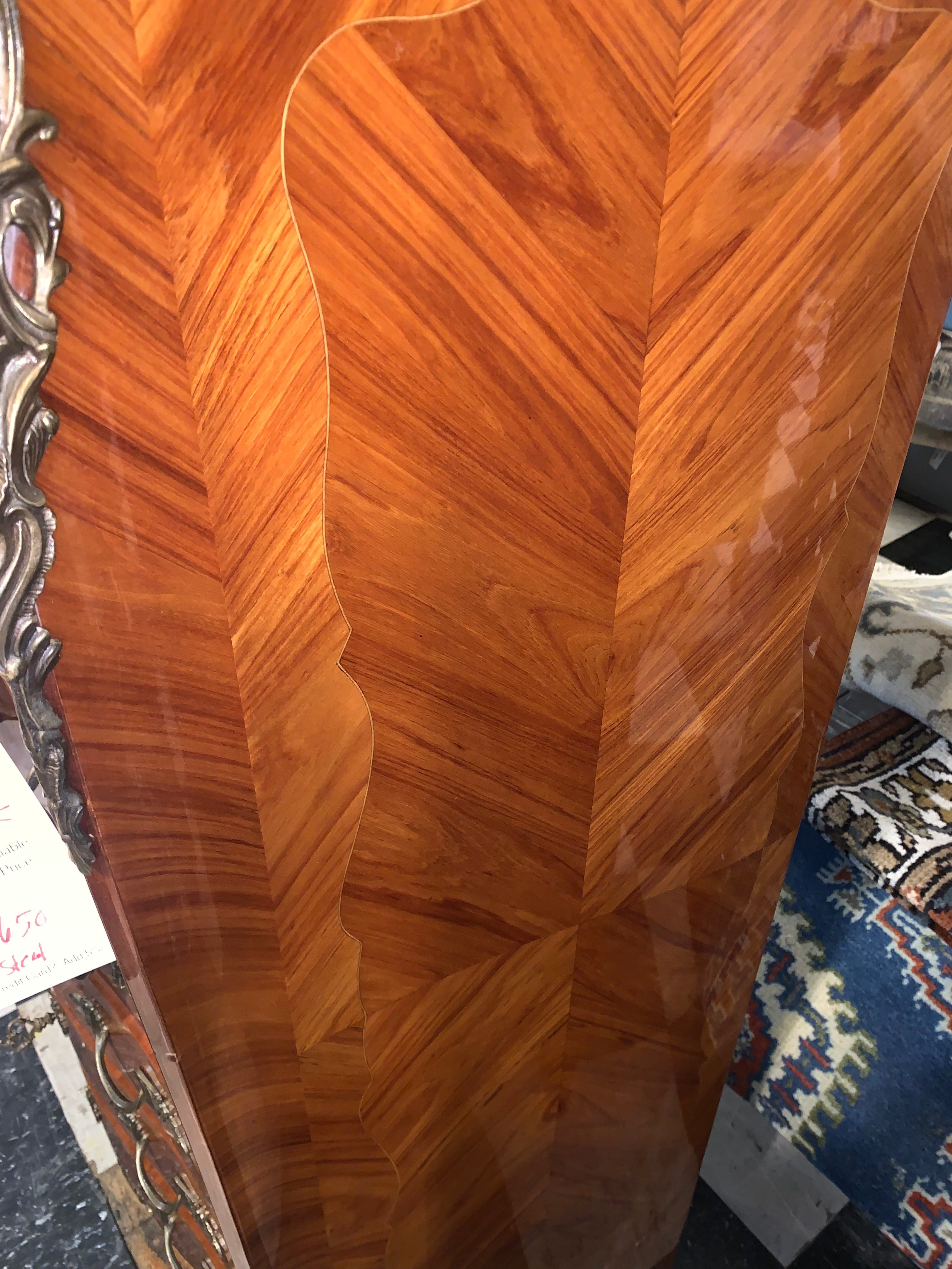 7 Drawer French Semanier Chest or Lingerie Chest Marble Top Marquetry Inlaid  c.1920s