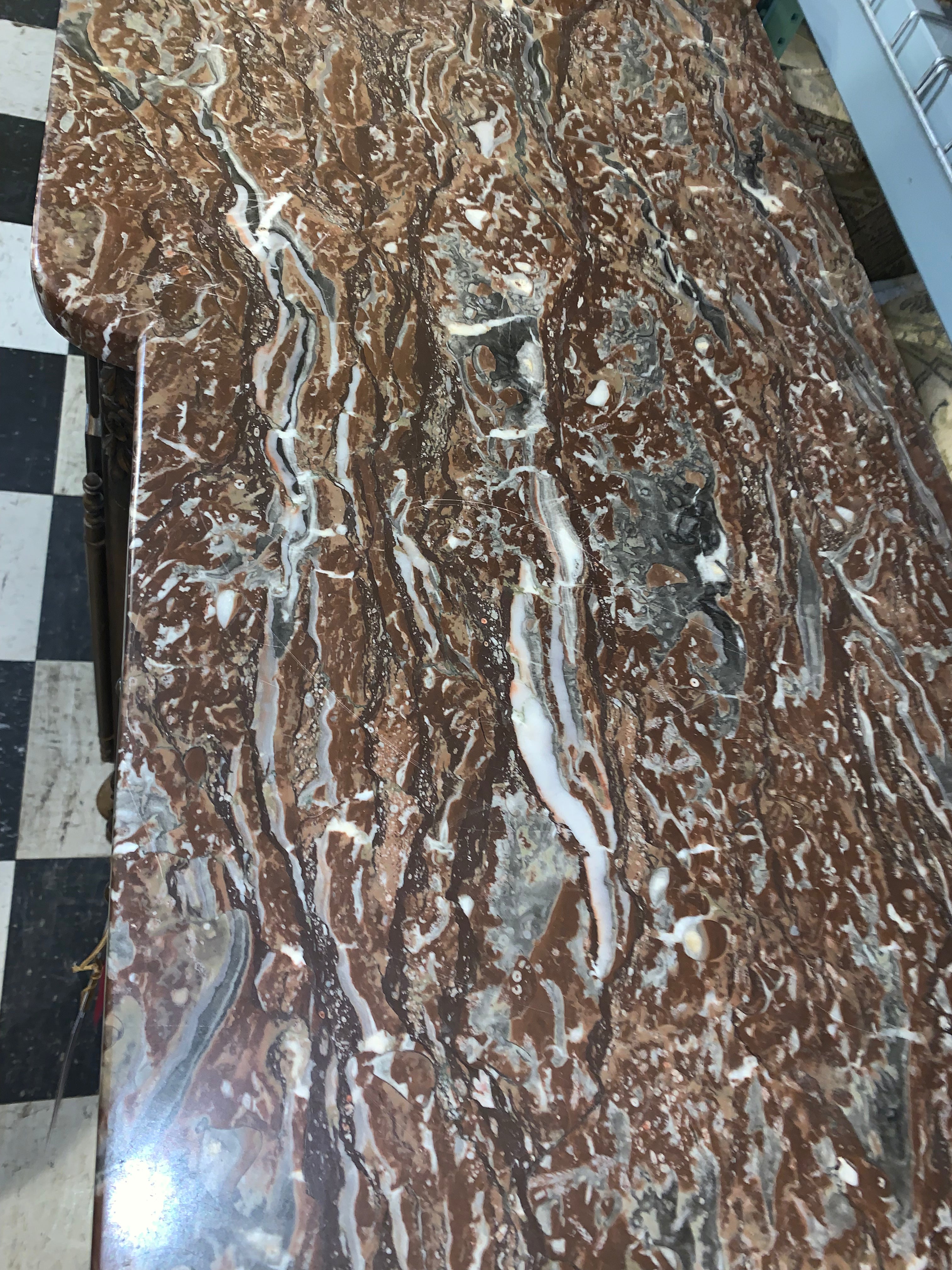 Louis XV Carved Dark Oak Marble Top Sideboard  c.1920  EXOTIC MARBLE TOP