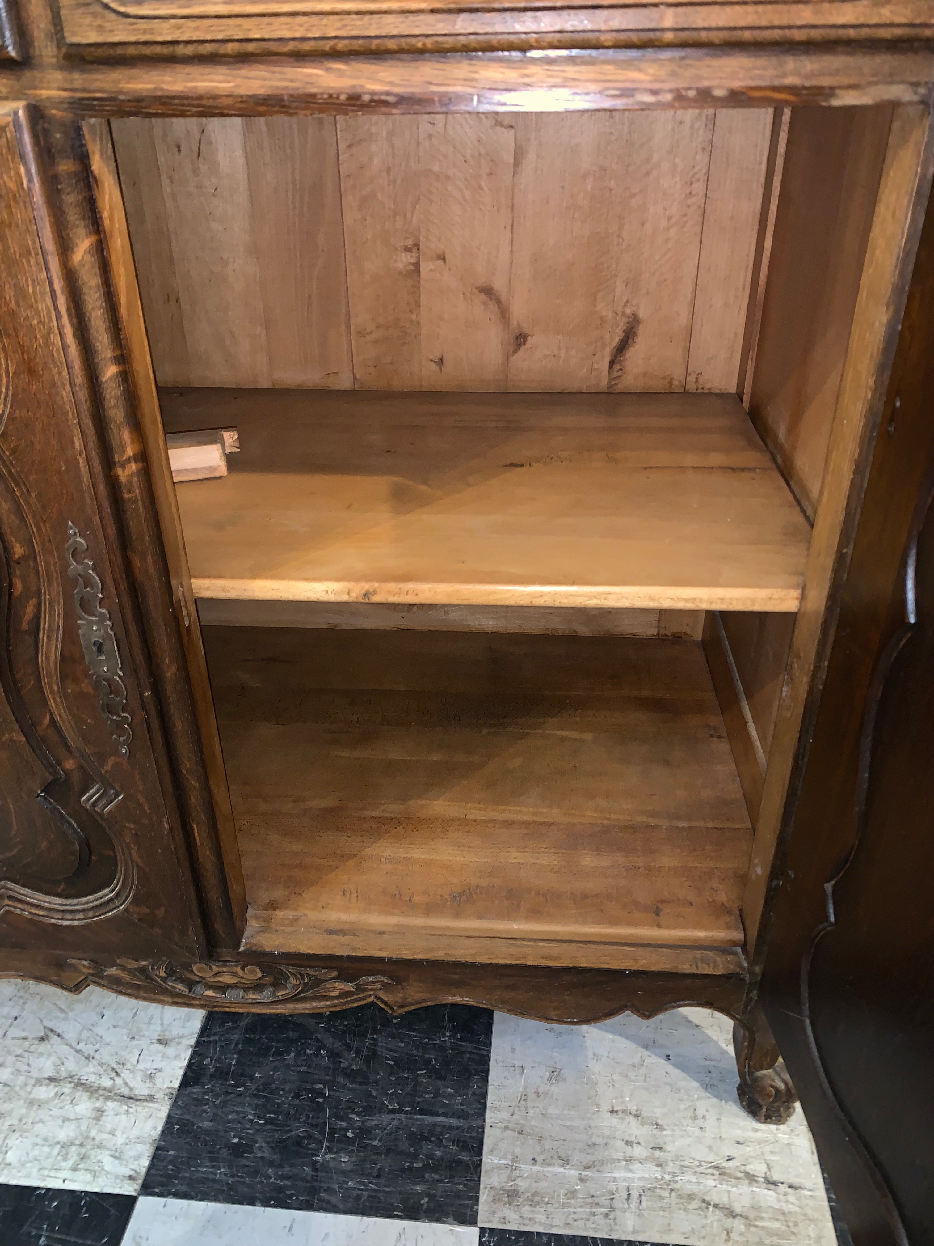 Louis XV Carved Dark Oak Marble Top Sideboard  c.1920  EXOTIC MARBLE TOP