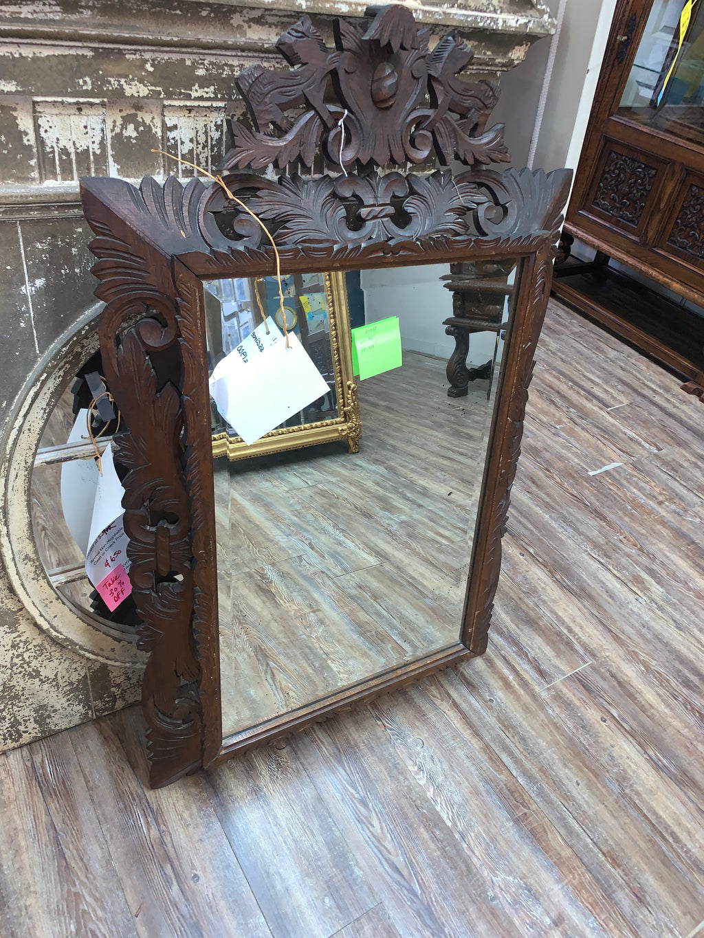 French Renassaince Carved Oak Mirror  c.1900