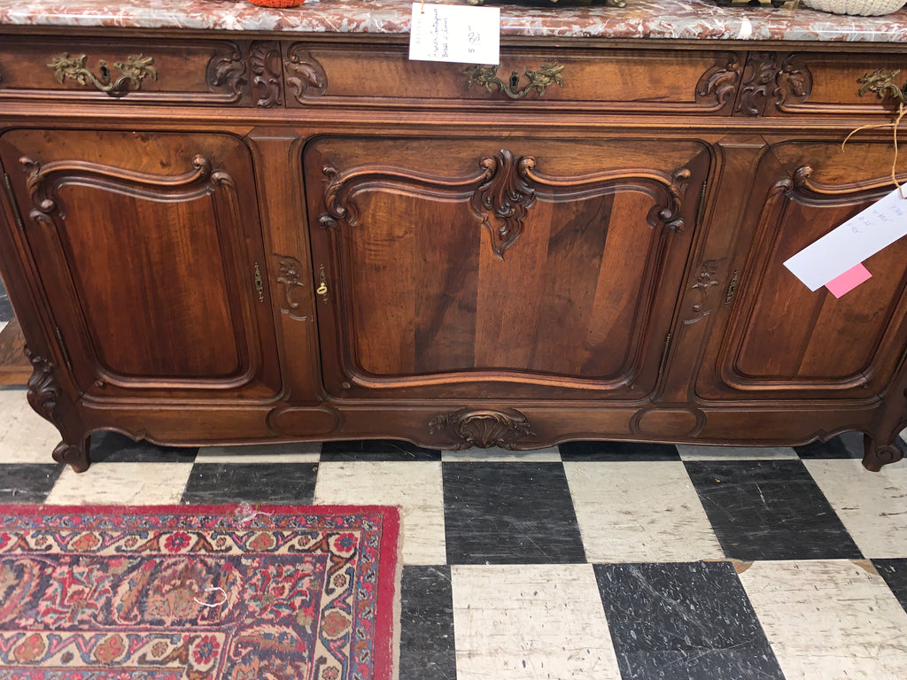 Louis XV Carved Walnut Marble Top Sideboard  c.1890