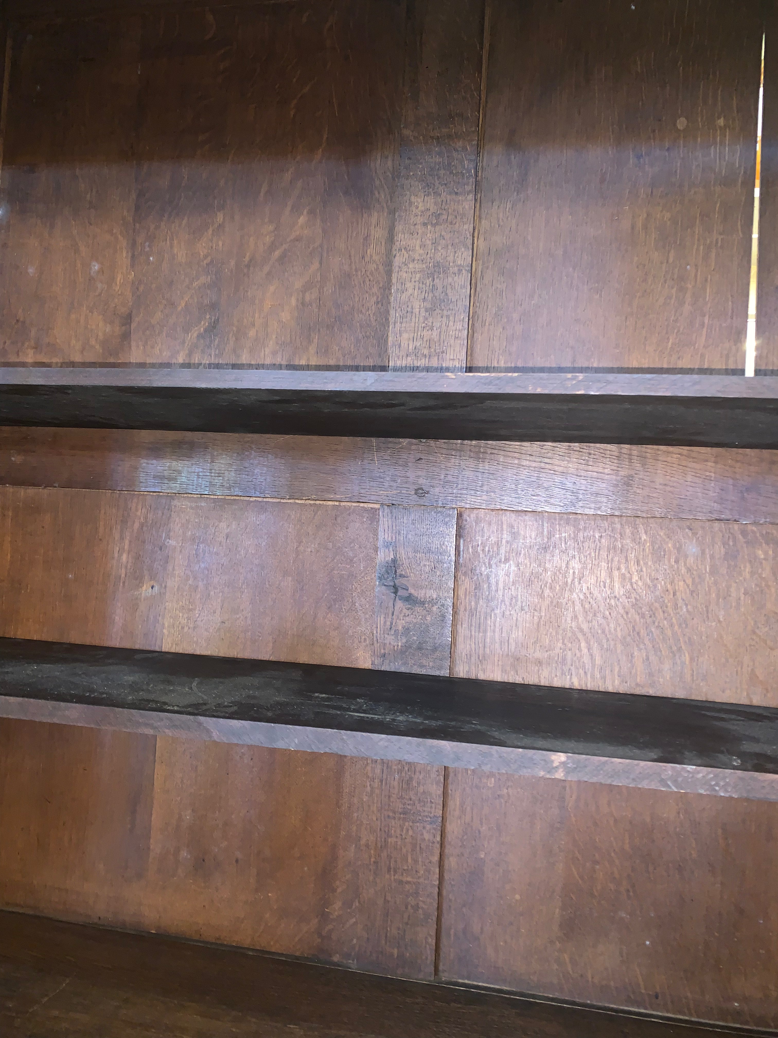 French Renaissance Dark Oak Gothic Stained Glass Door Double Buffet  c.1900