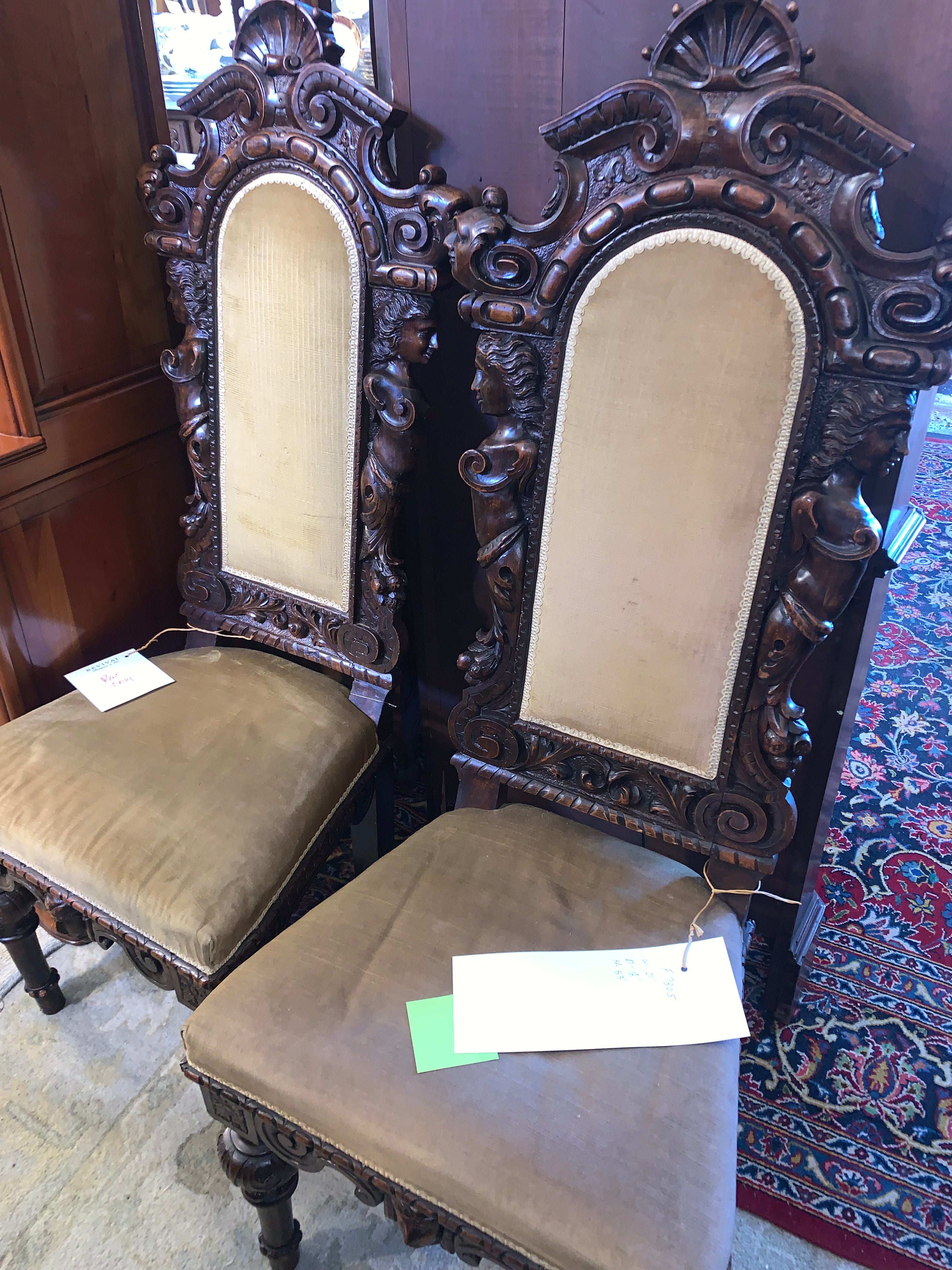 Pair Carved Oak Throne Chairs   c.1900