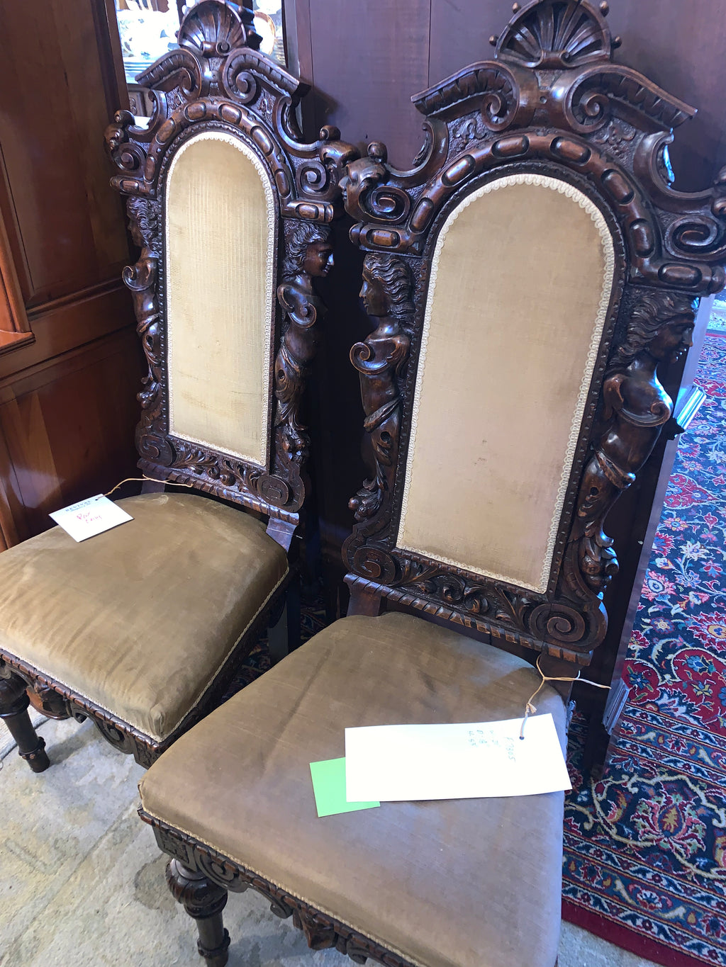 Pair Carved Oak Throne Chairs   c.1900