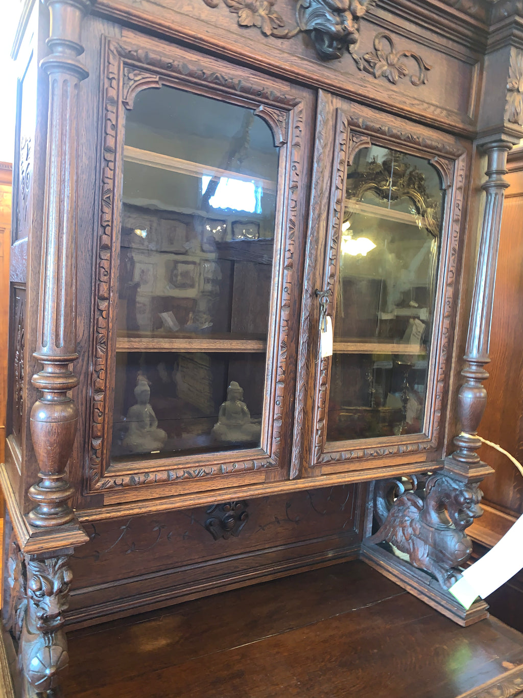 French Renassaince Heavy Carved Dark Oak Double Buffet  c.1890
