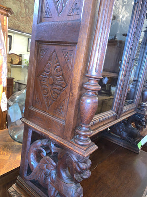 French Renassaince Heavy Carved Dark Oak Double Buffet  c.1890