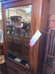 Carved Walnut Single Mirror Door French Armiore  c.1900