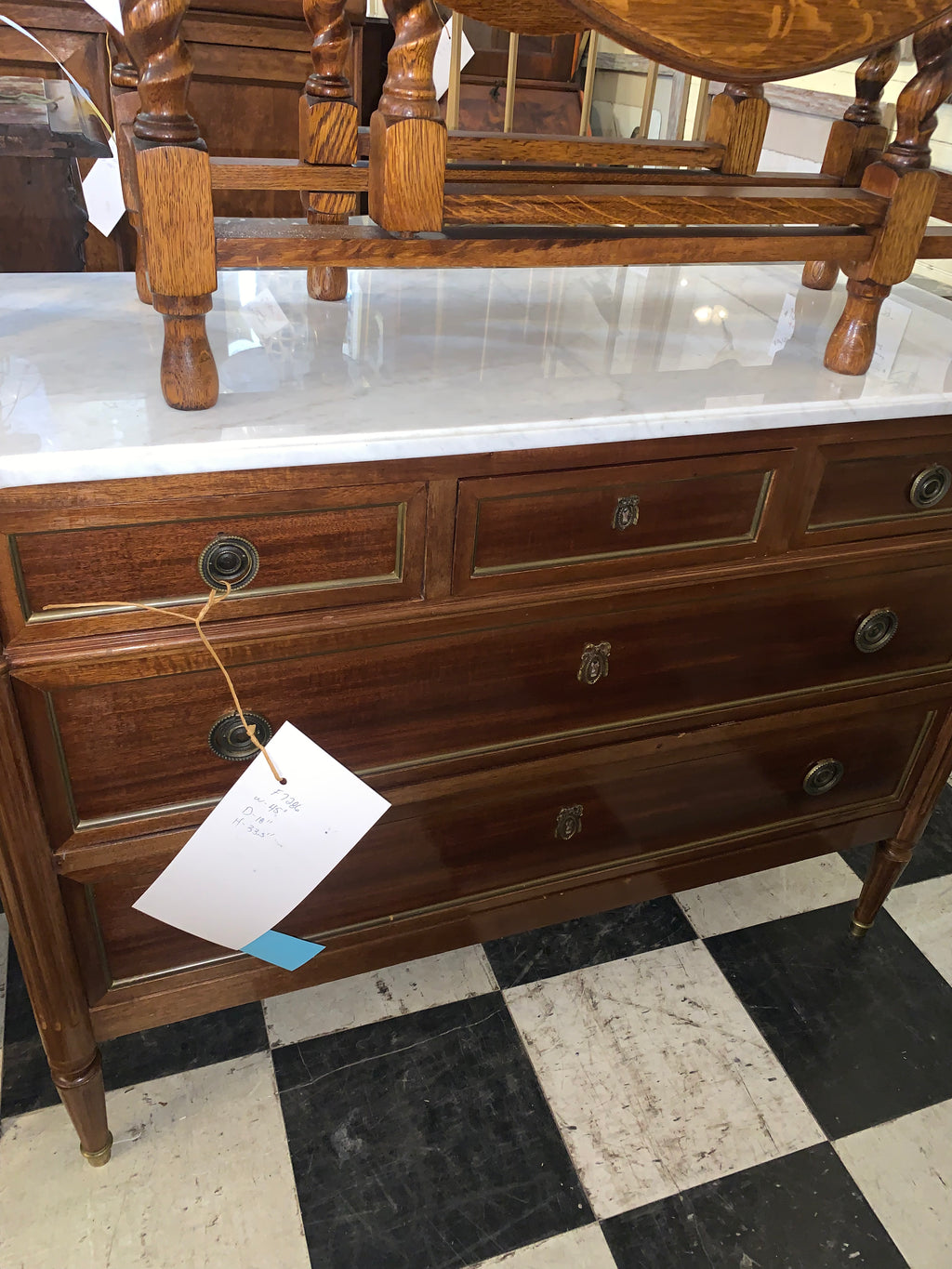 Louis XVI White Marble Top Mahogany Chest HARD TO FIND  c.1930s