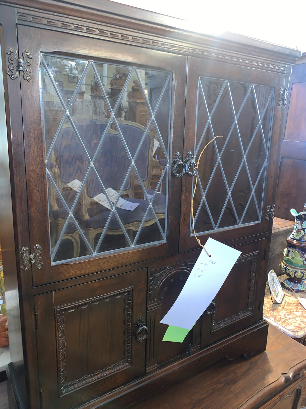 Leaded Glass Door Oak Bookcase from England  c.1930s