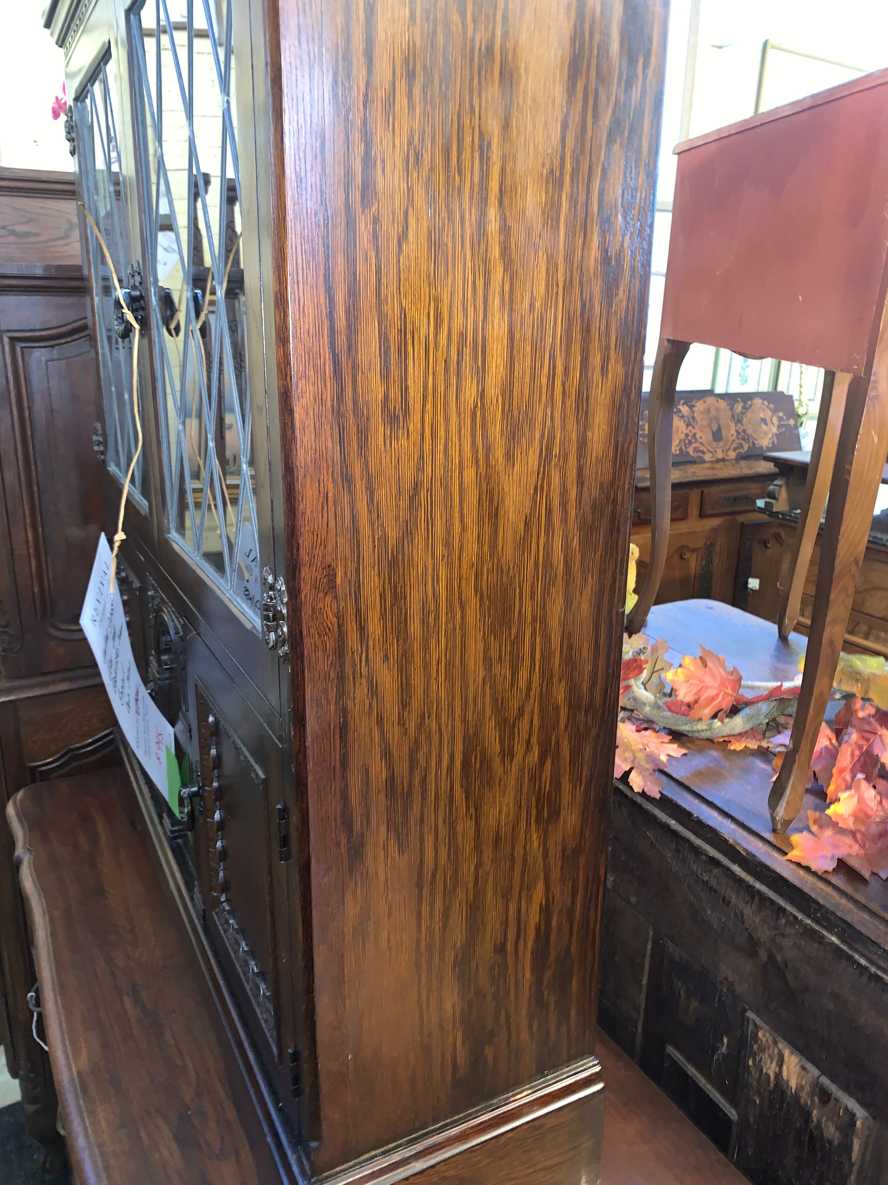 Leaded Glass Door Oak Bookcase from England  c.1930s
