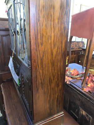 Leaded Glass Door Oak Bookcase from England  c.1930s