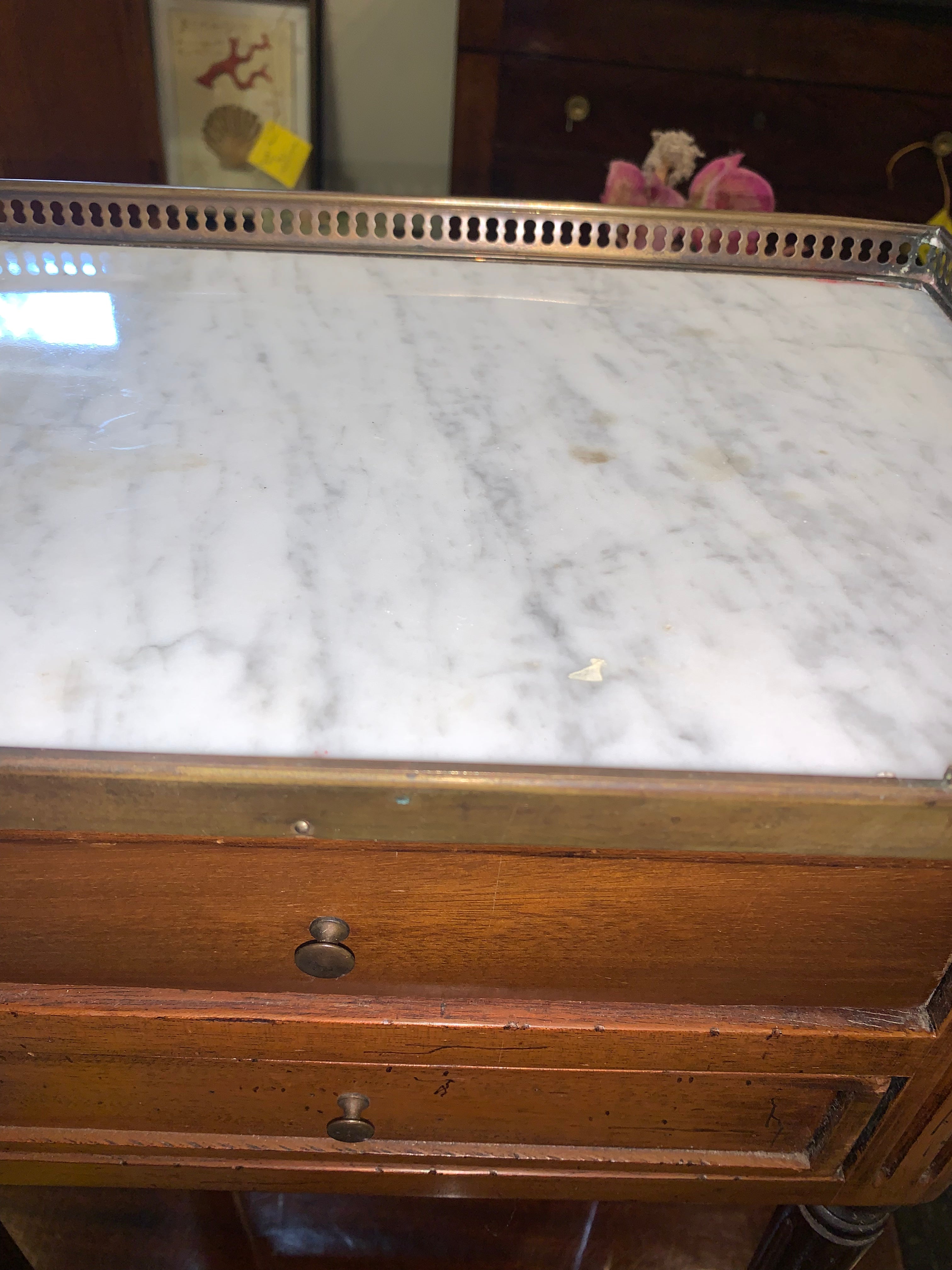 AS IS Pair French Marble Top Bedside Cabinets