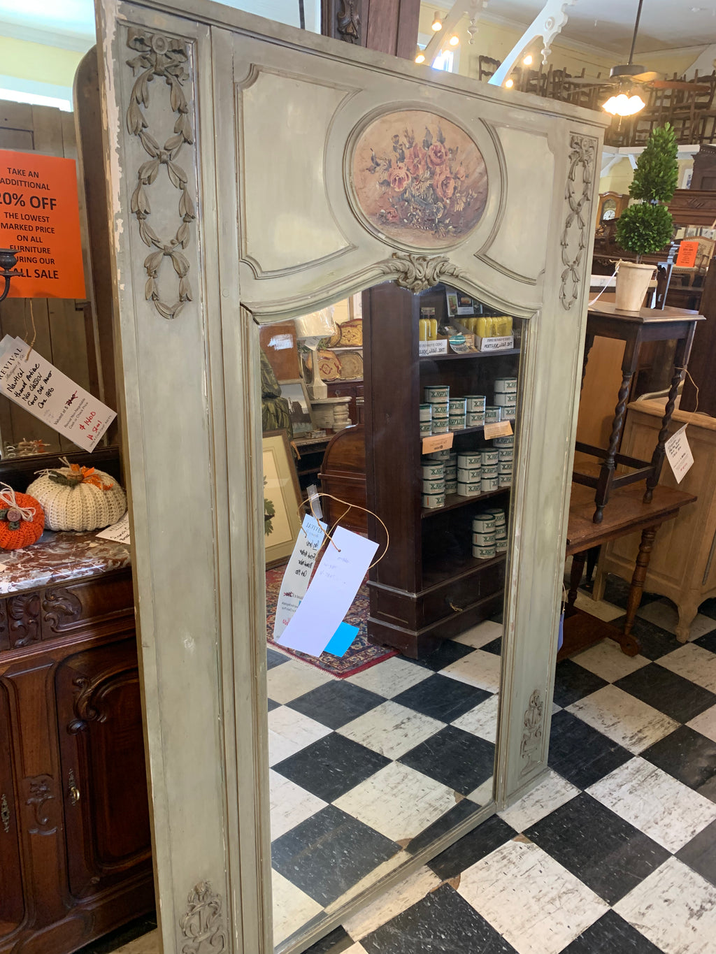 Rare Large French Antique Trumeau Mirror  c.1900