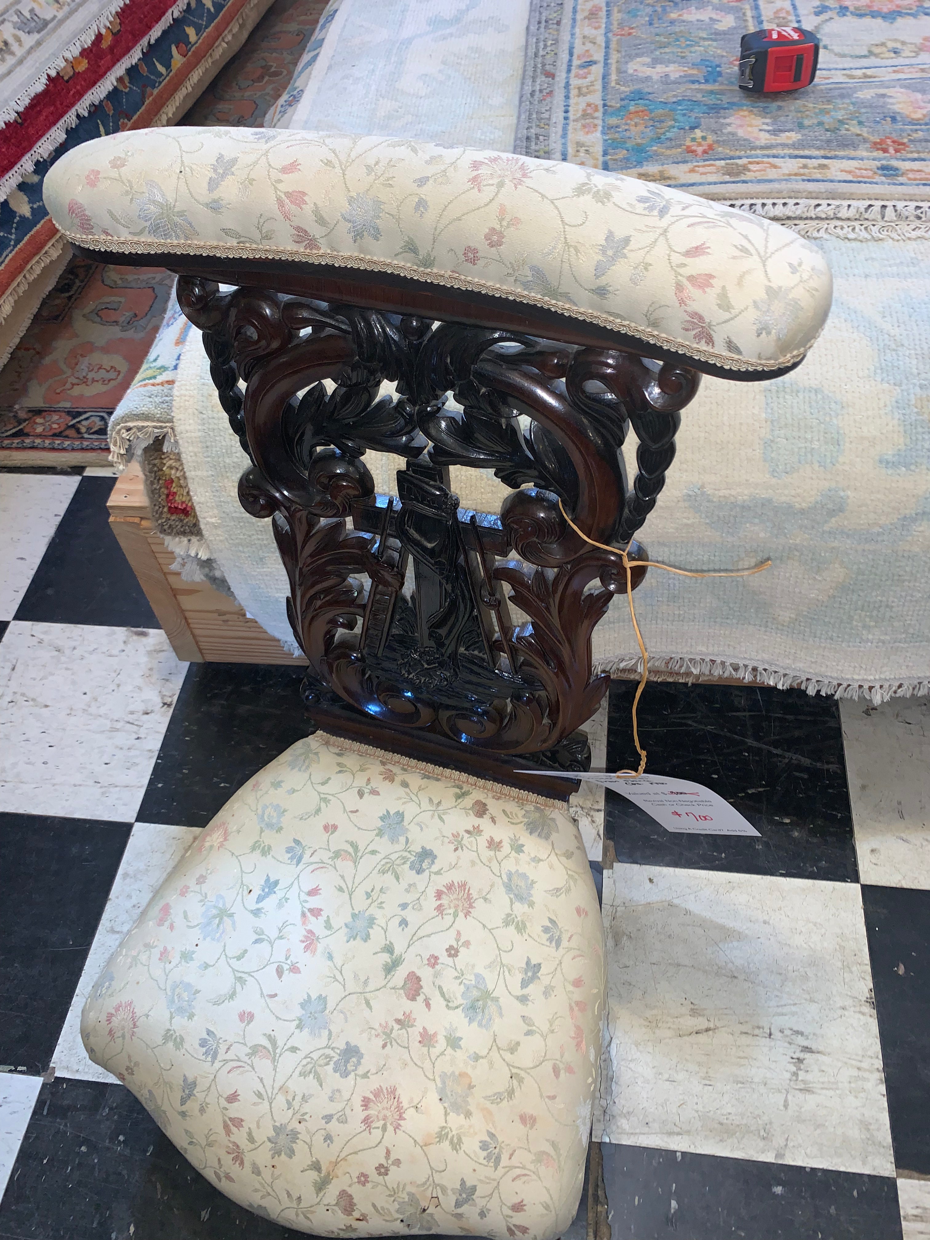 Highly Carved Walnut Prie Dieu Prayer Kneeler From France  c.1900