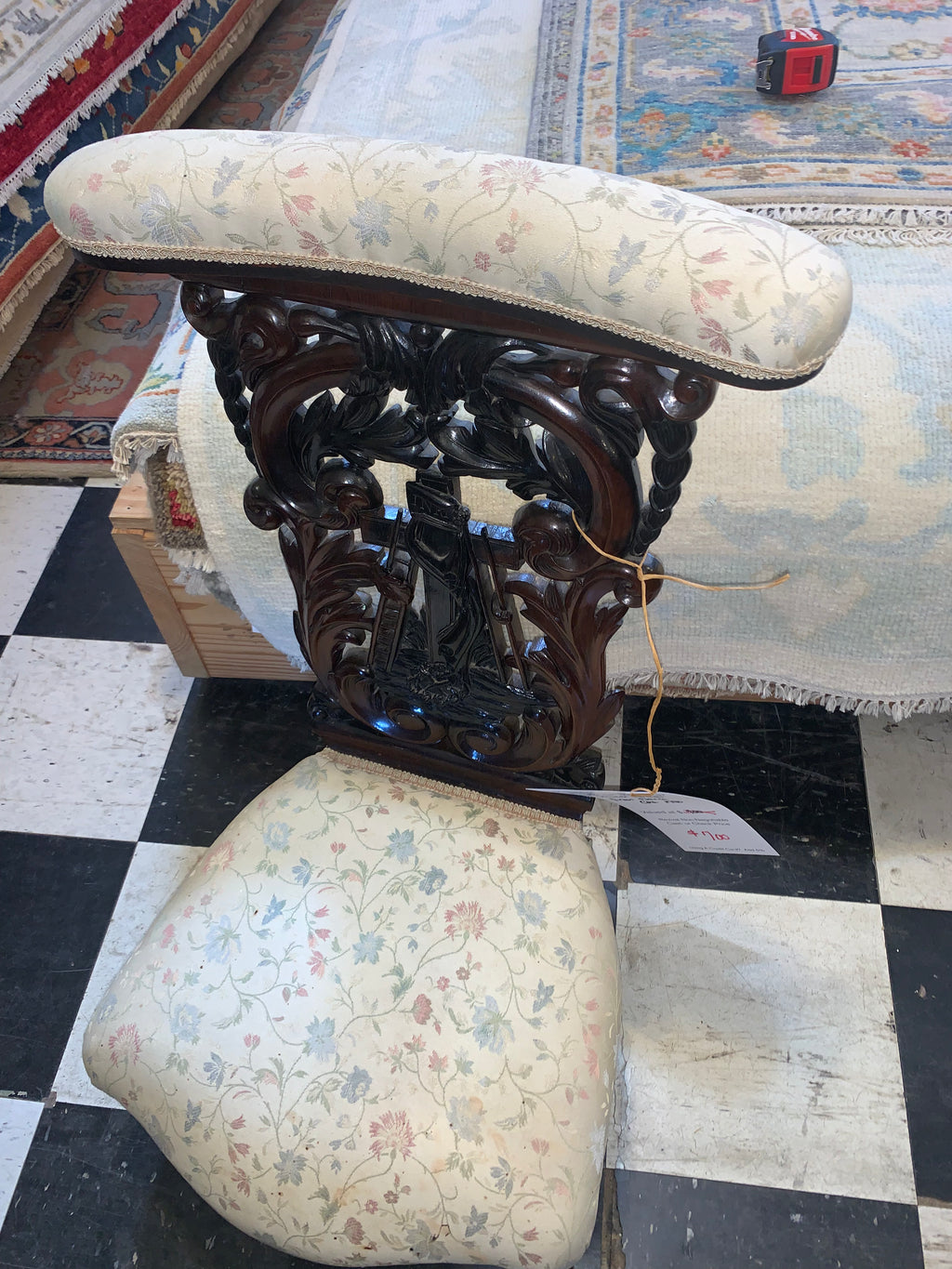 Highly Carved Walnut Prie Dieu Prayer Kneeler From France  c.1900