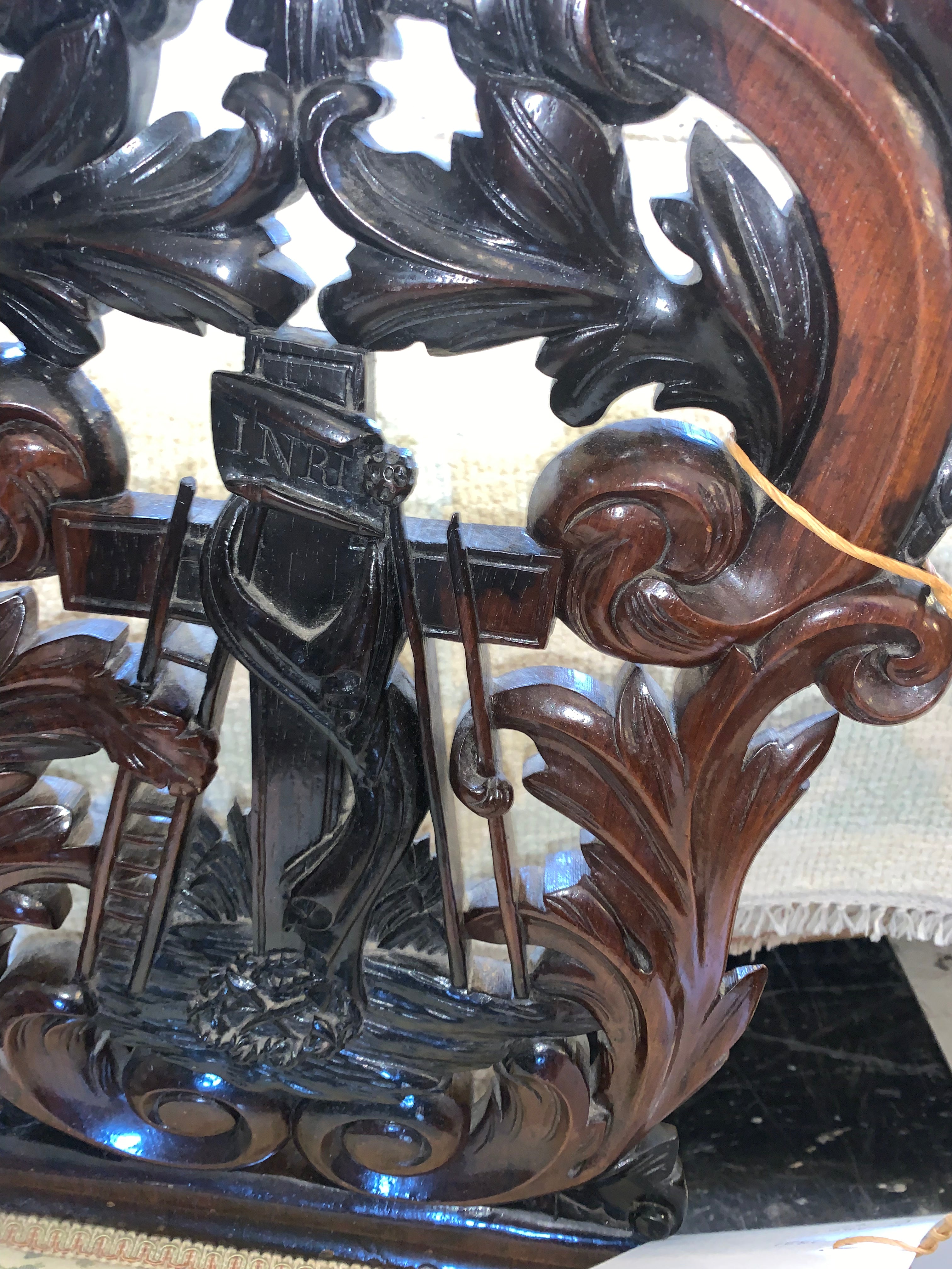 Highly Carved Walnut Prie Dieu Prayer Kneeler From France  c.1900