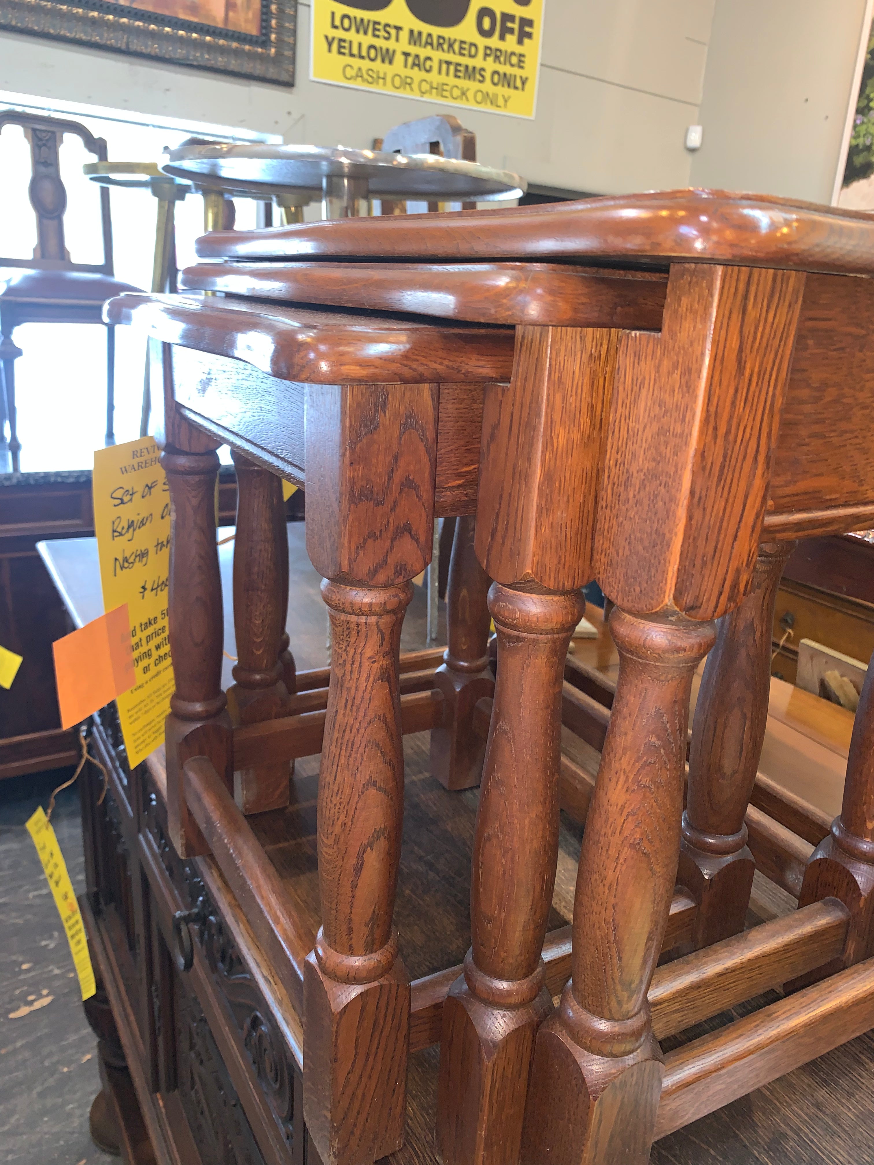 Set Of 3 Belgian Oak Nesting Tables