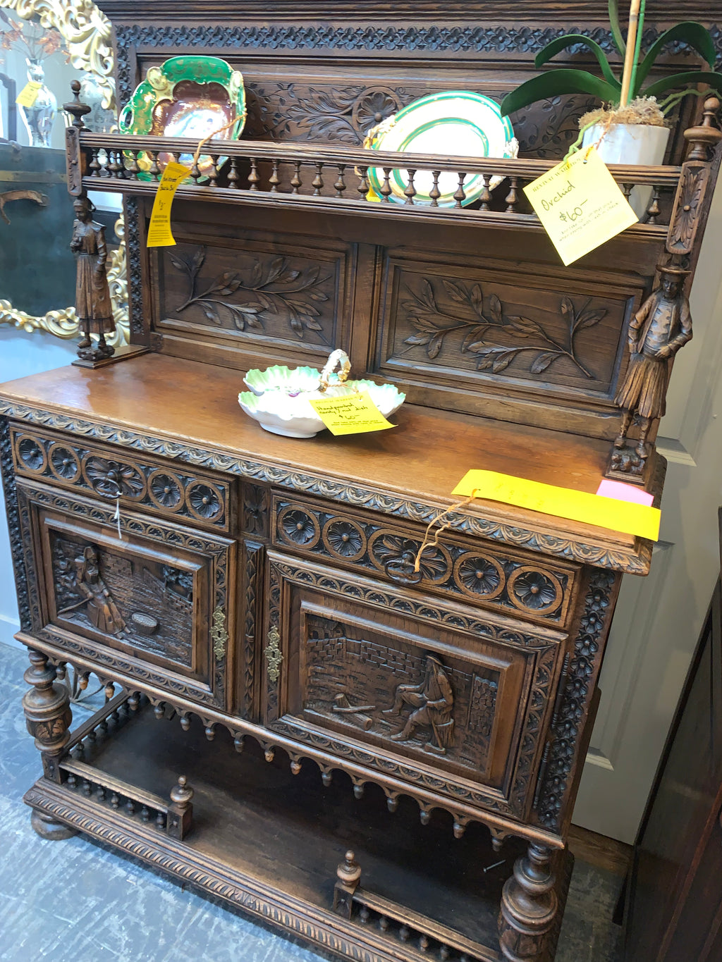 Highly Carved Brittany Style French Oak Sever  c.1920s