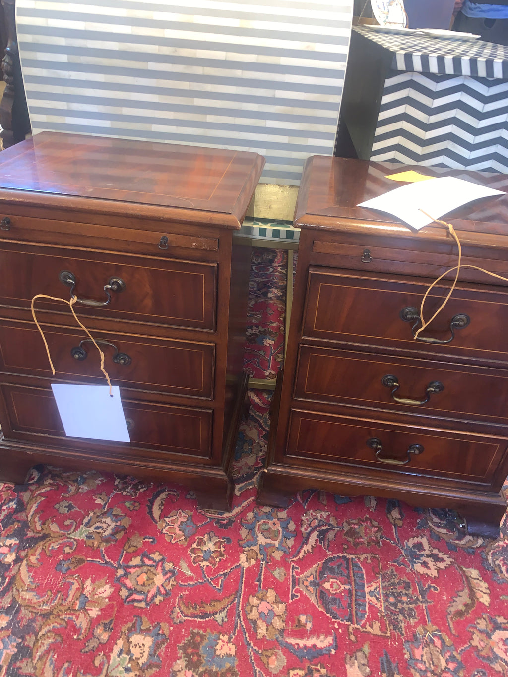 Pair English Mahogany Petite Bedside Chest   c.1920s