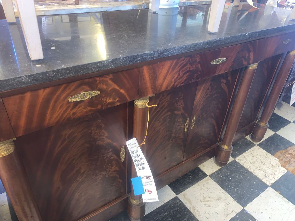Rare French Empire Flame Mahogany Marble Top Sideboard  c.1900