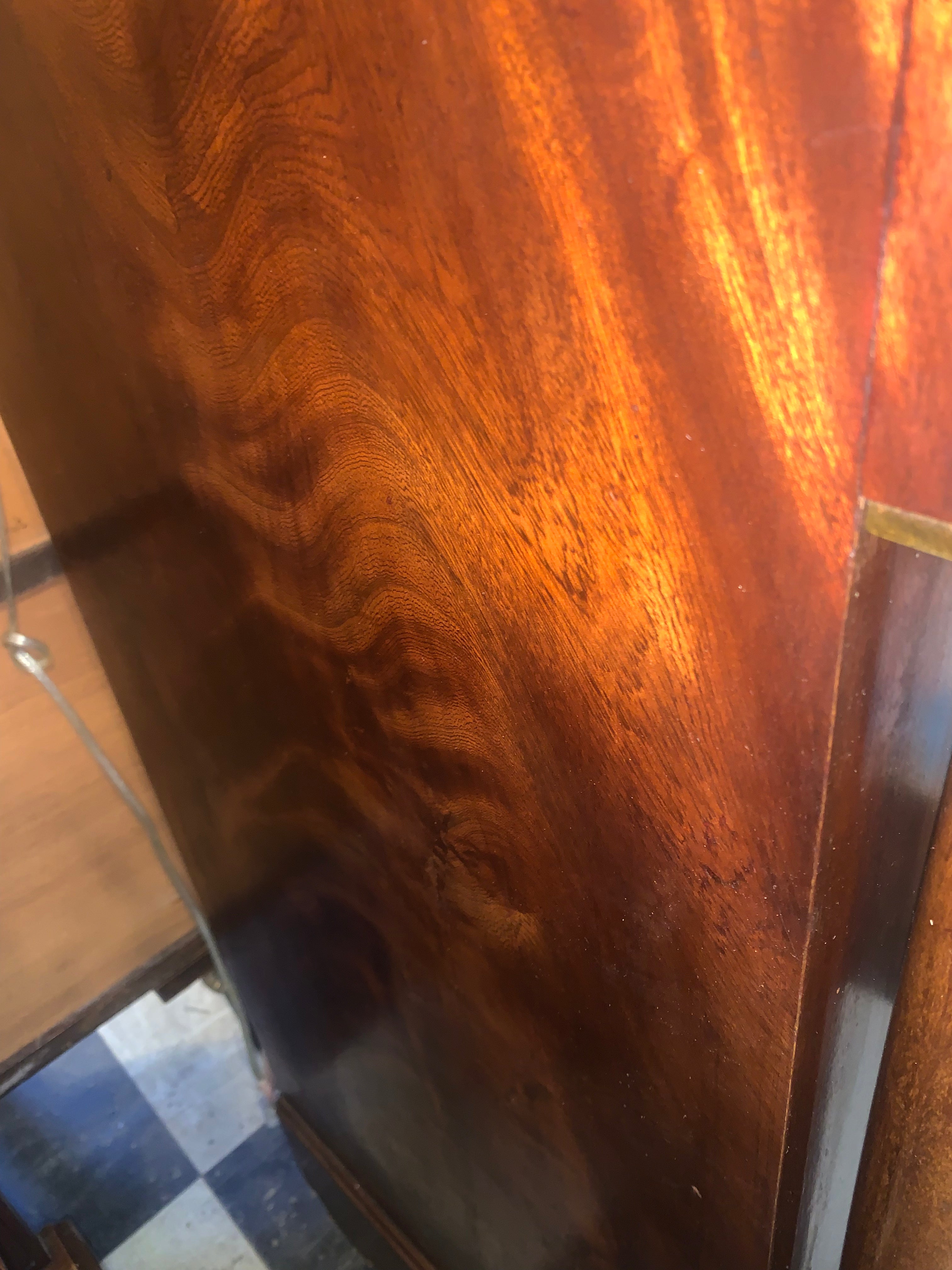 Rare French Empire Flame Mahogany Marble Top Sideboard  c.1900