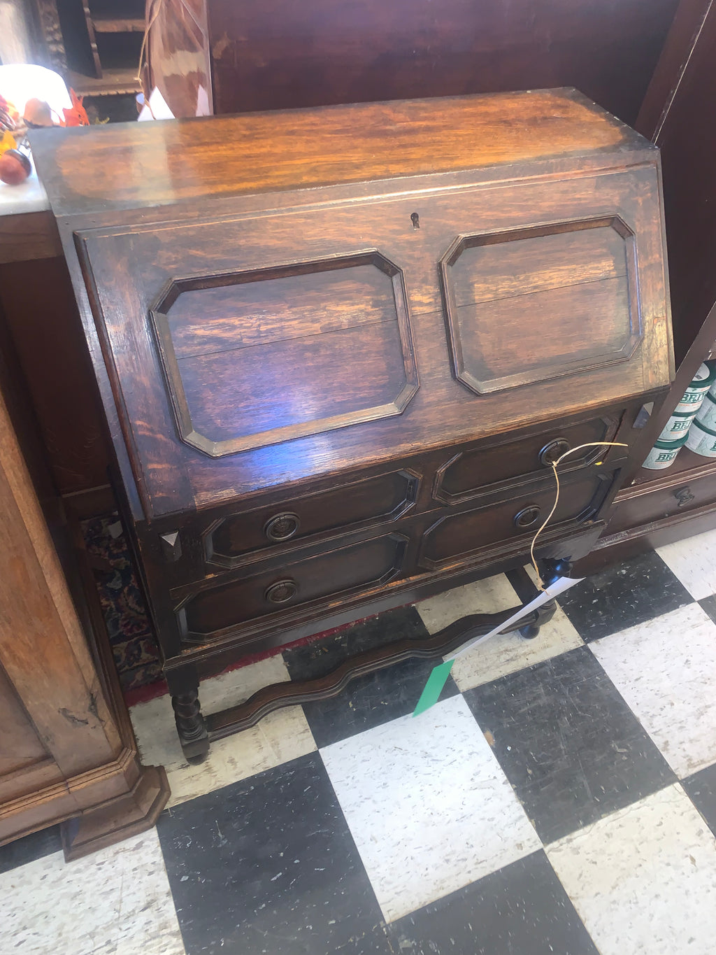 Antique English Oak Drop Front Desk  circa 1900