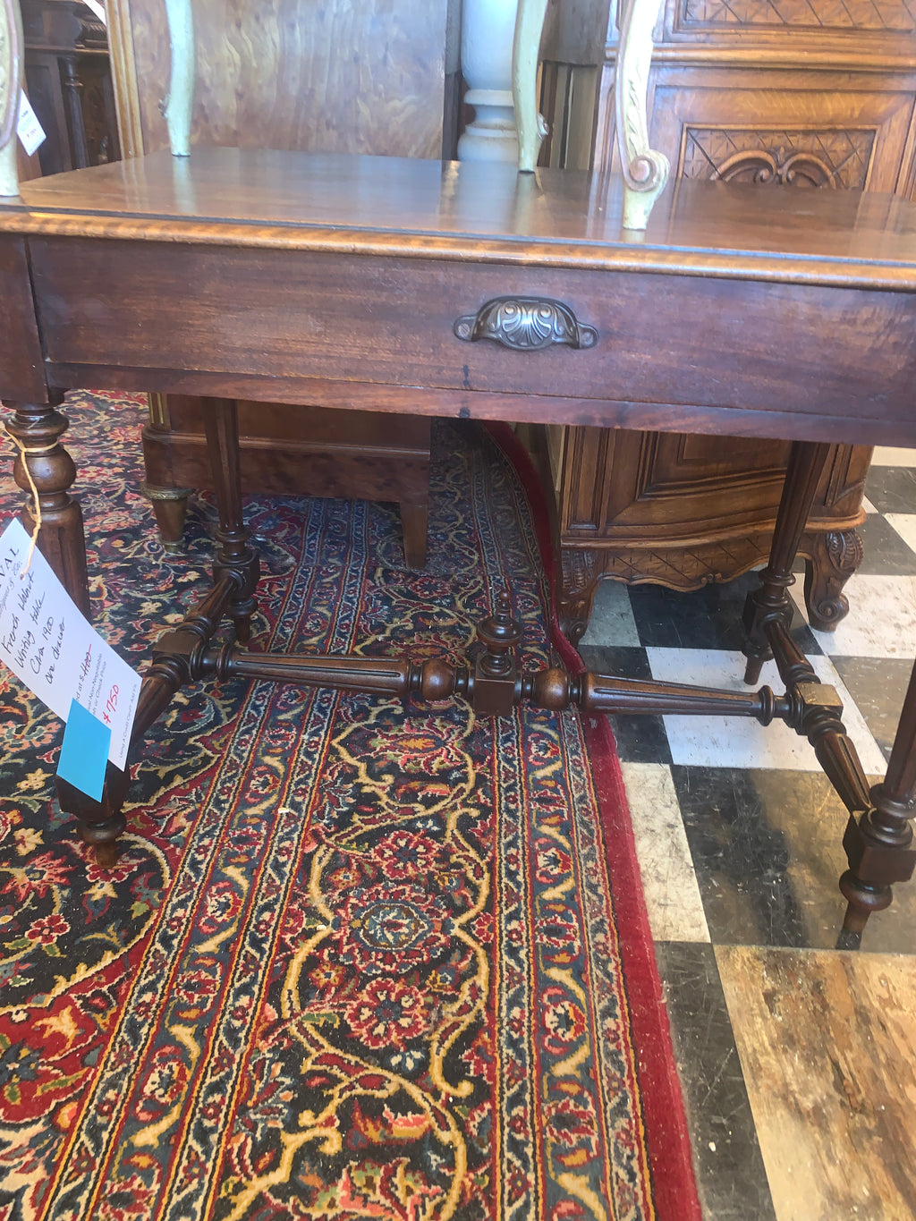 French Walnut Writing Table One Drawer  c.1900