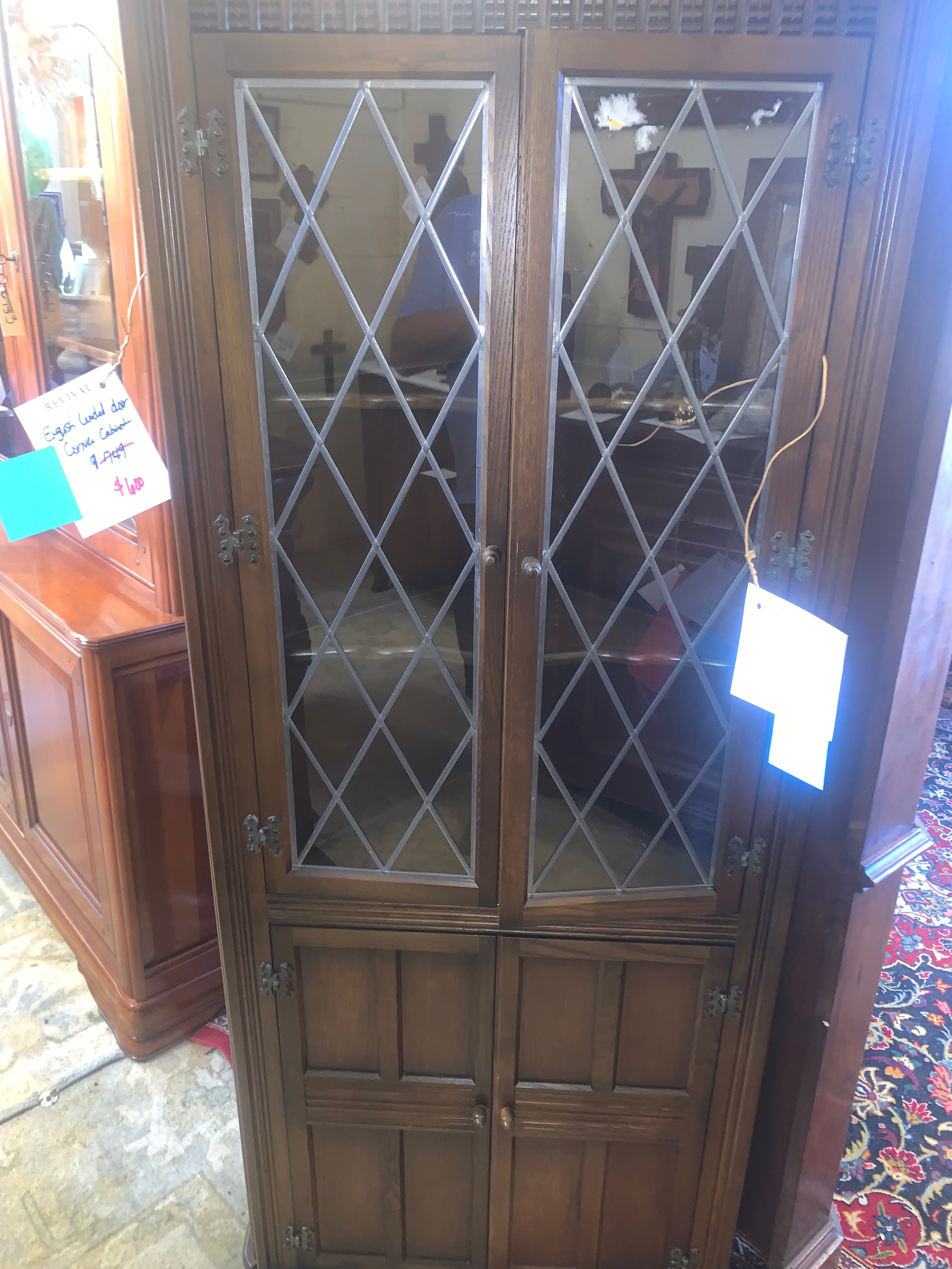 English Leaded Door Corner Cabinet