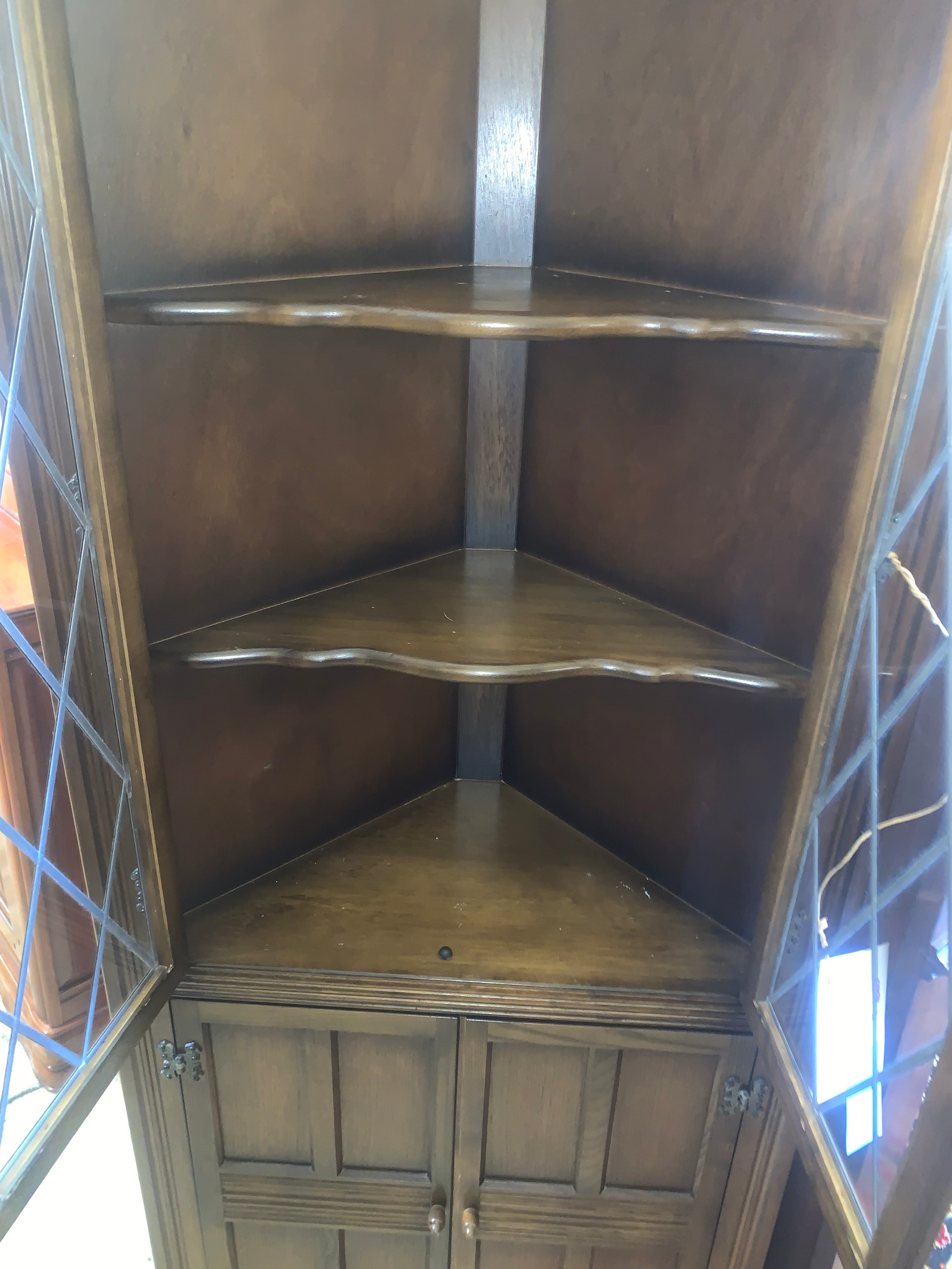 English Leaded Door Corner Cabinet