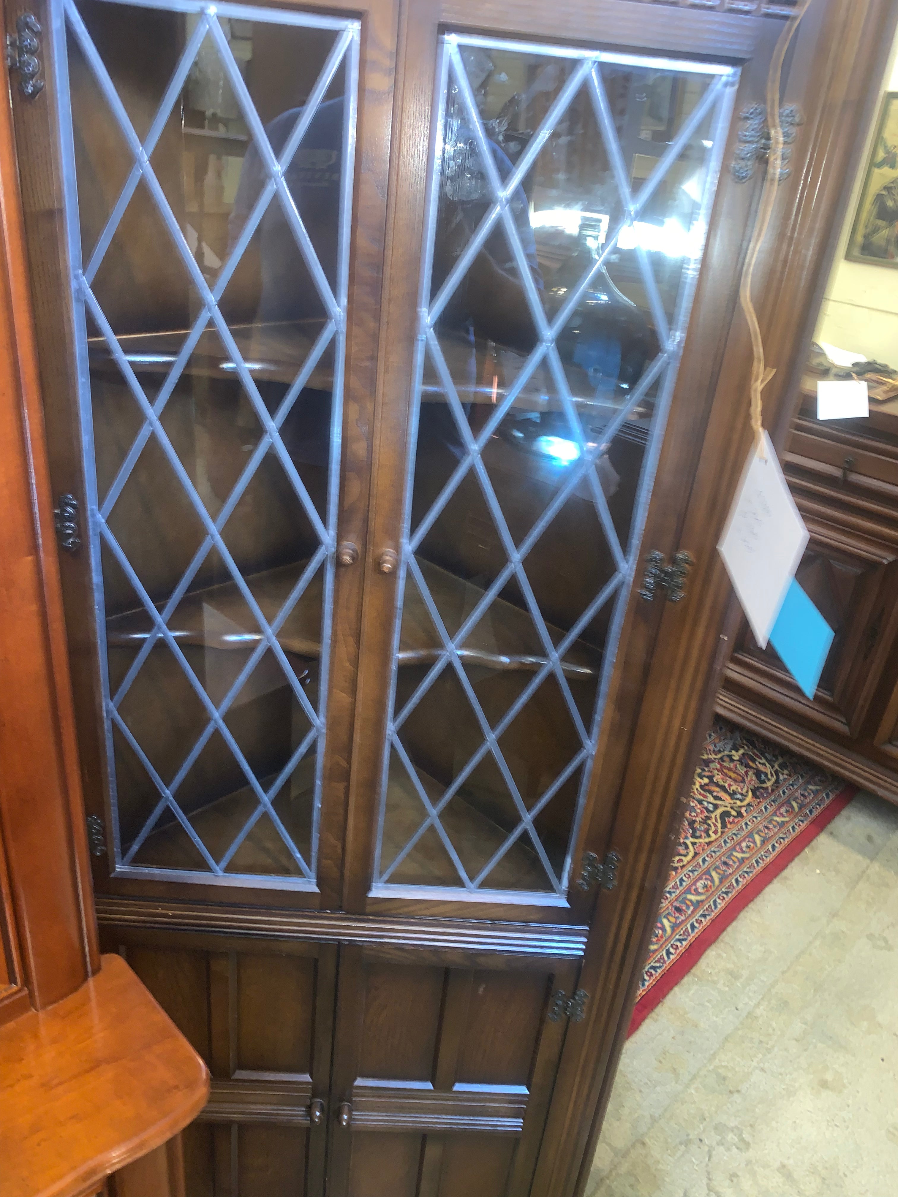 English Leaded Door Corner Cabinet