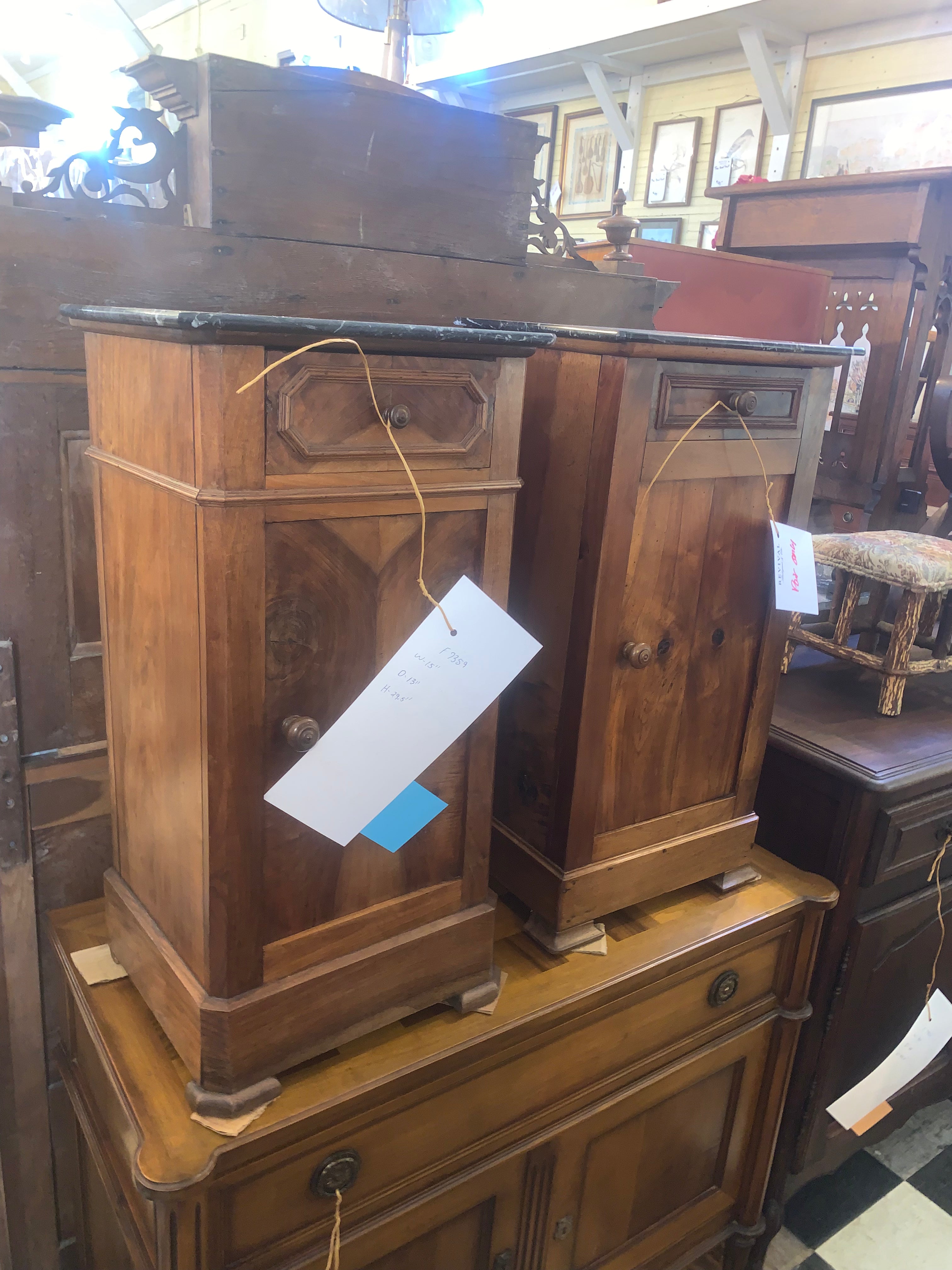 Near Pair Louis Philippe Mahogany Bedside Cabinets Marble Top  c.1900
