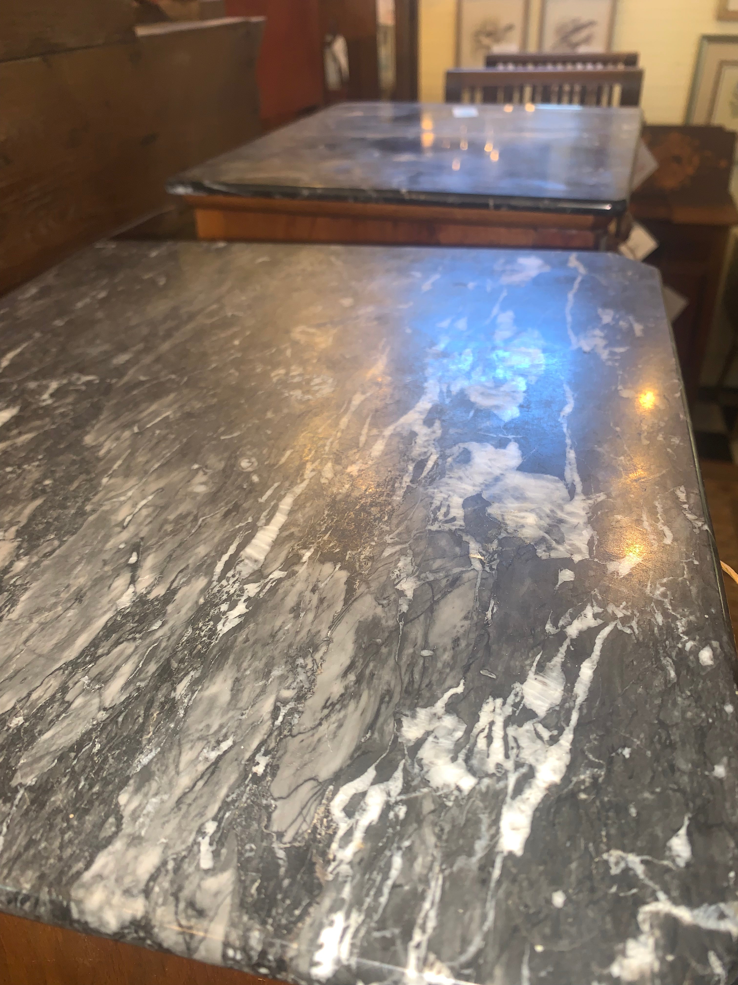 Near Pair Louis Philippe Mahogany Bedside Cabinets Marble Top  c.1900