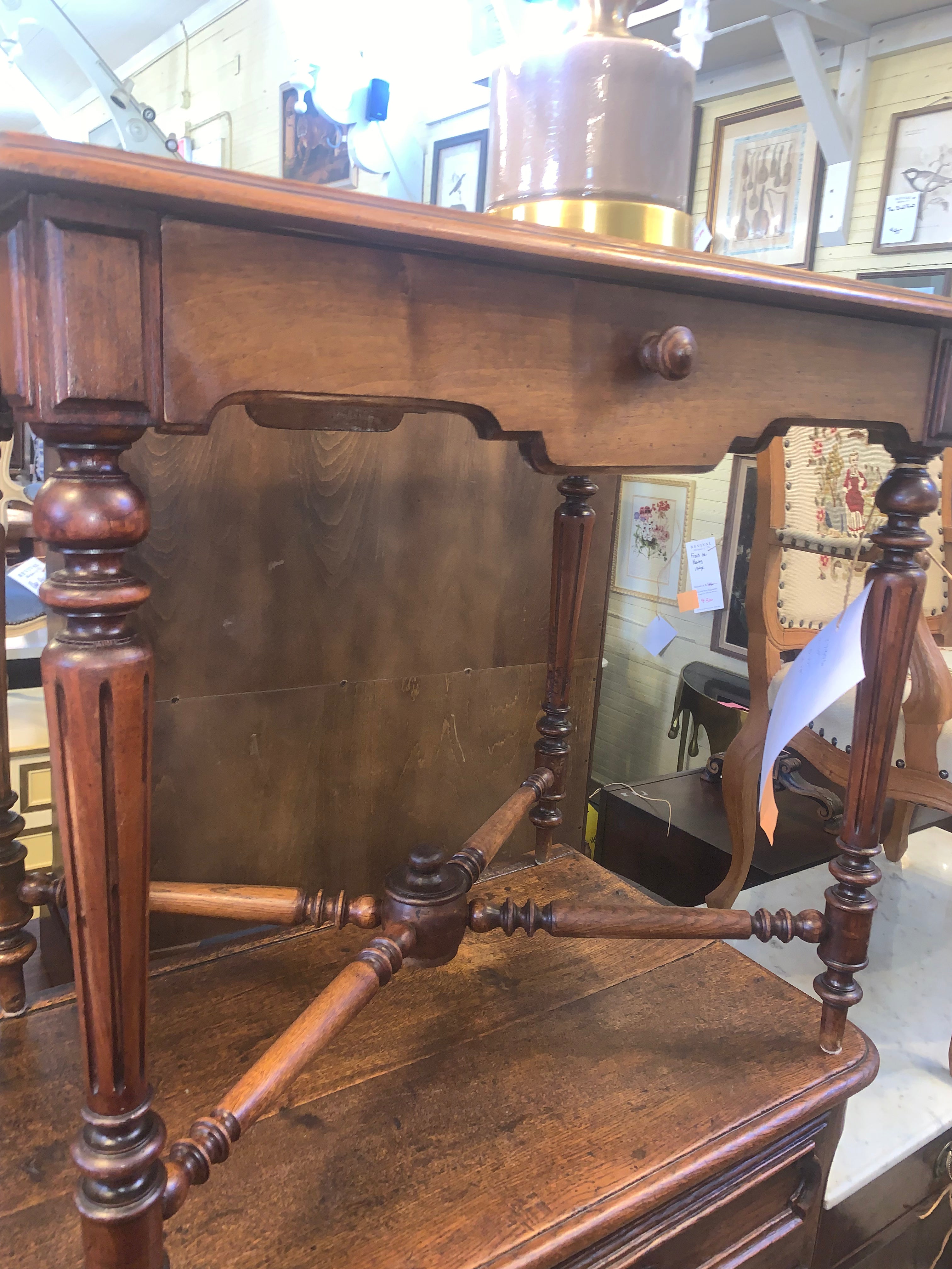 French Walnut Writing Table One Drawer  c.1900