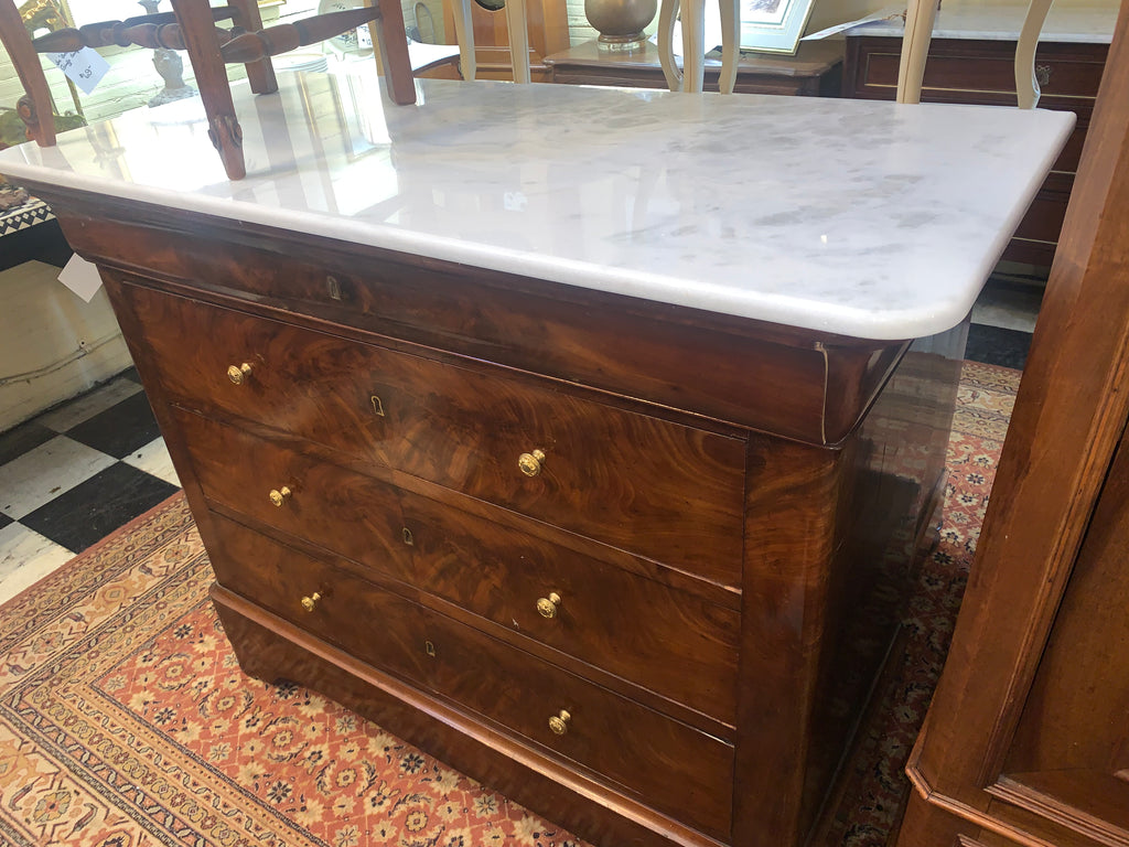 Rare Tall Flame Mahogany Louis Philippe Marble Top Chest  c.1900