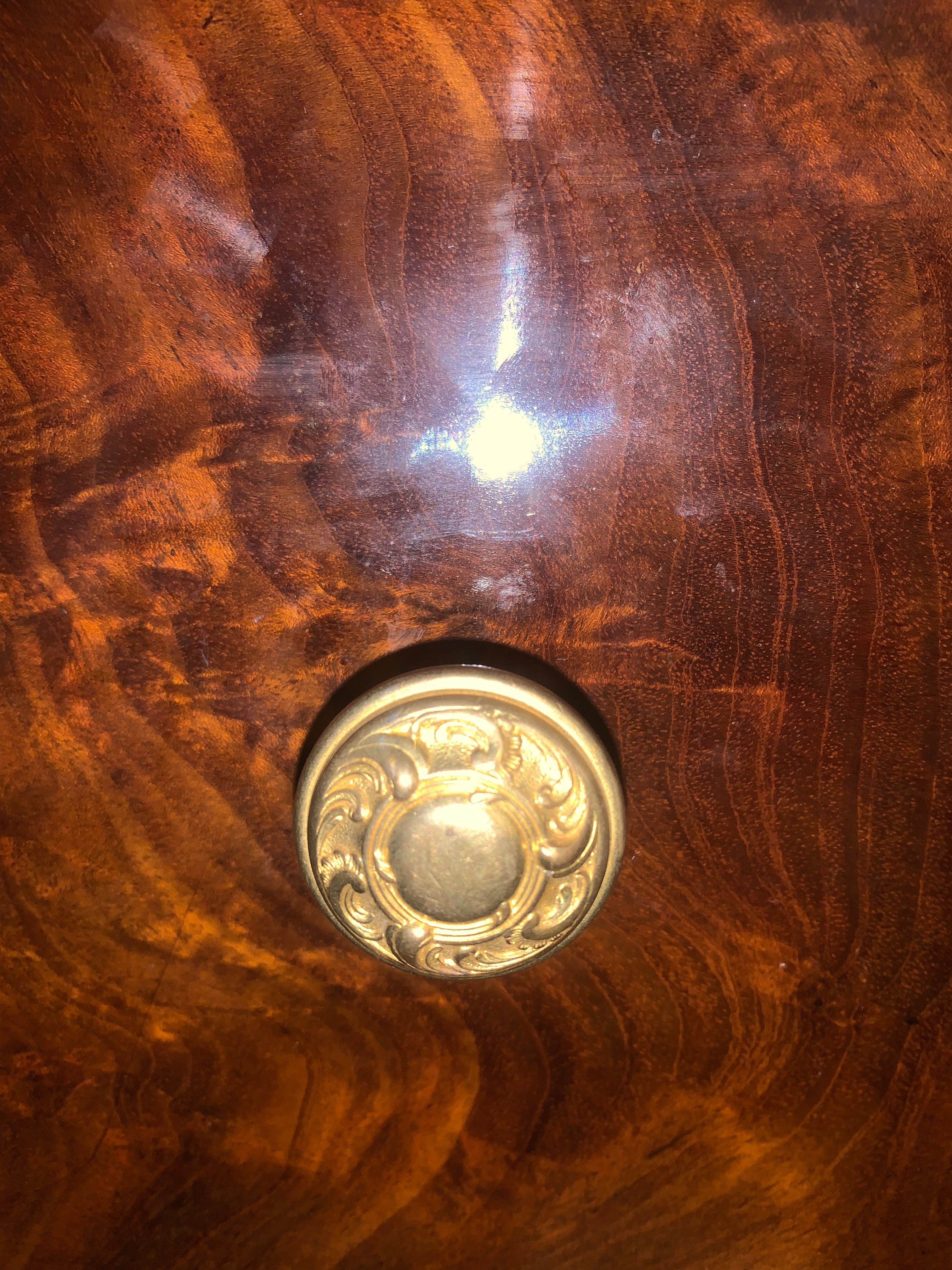 Rare Tall Flame Mahogany Louis Philippe Marble Top Chest  c.1900