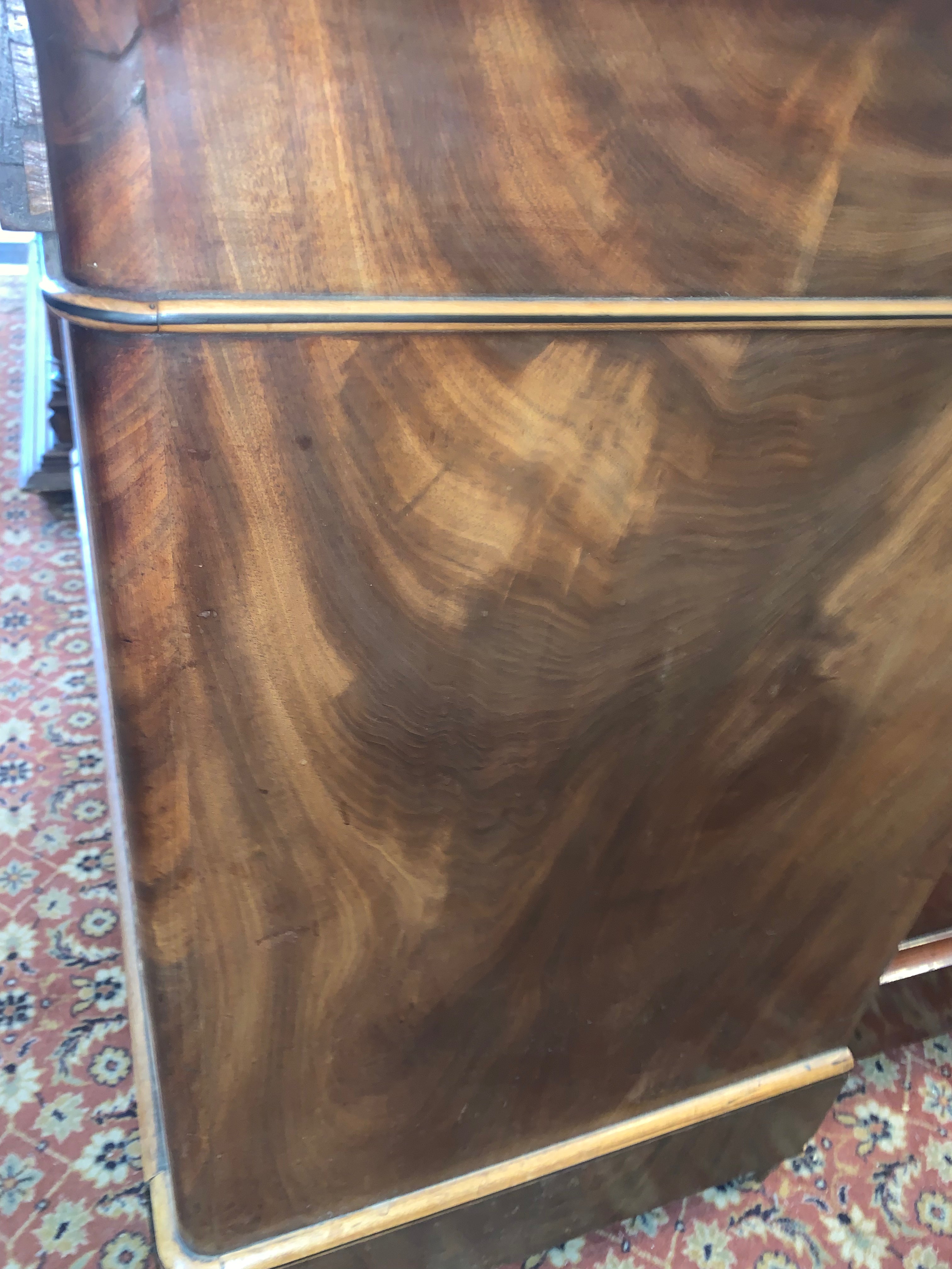 Flame Mahogany Louis Philippe White Marble Top Chest  c.1900