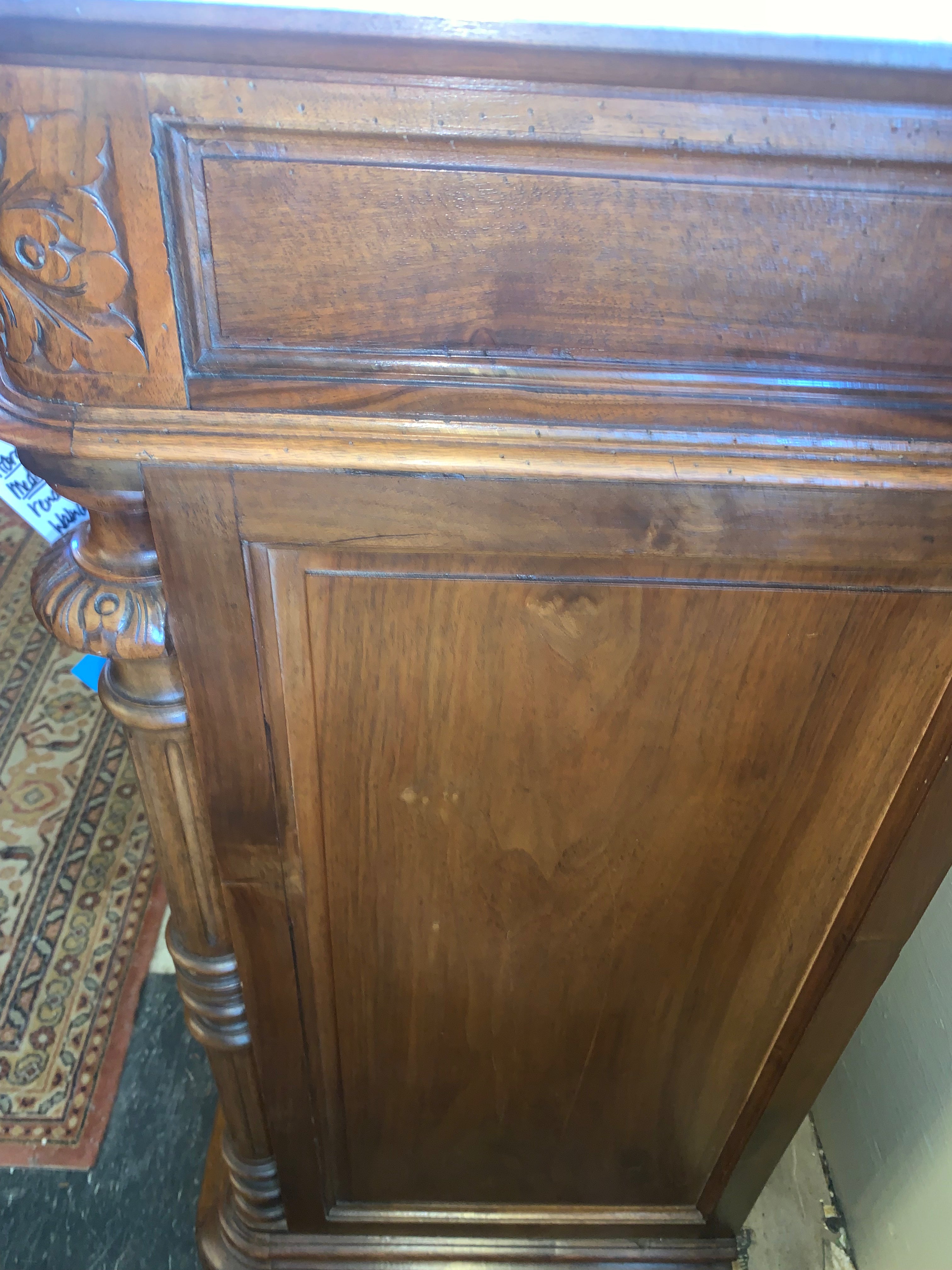 Hard To Find Medium Size French Renaissance Carved Walnut White Marble Top Sideboard  c.1900