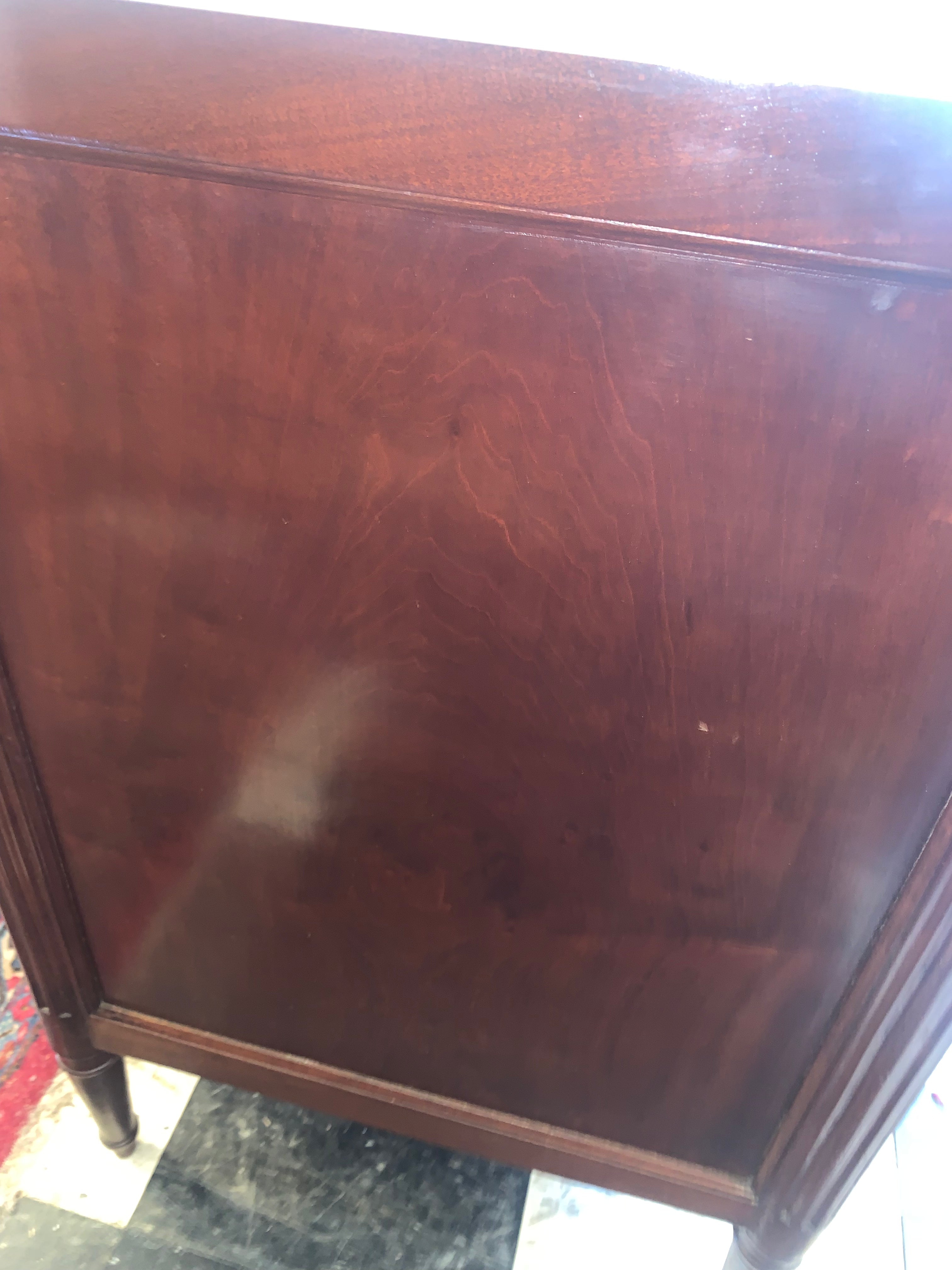 Louis XVI Mahogany French White Marble Top Chest  c.1920s