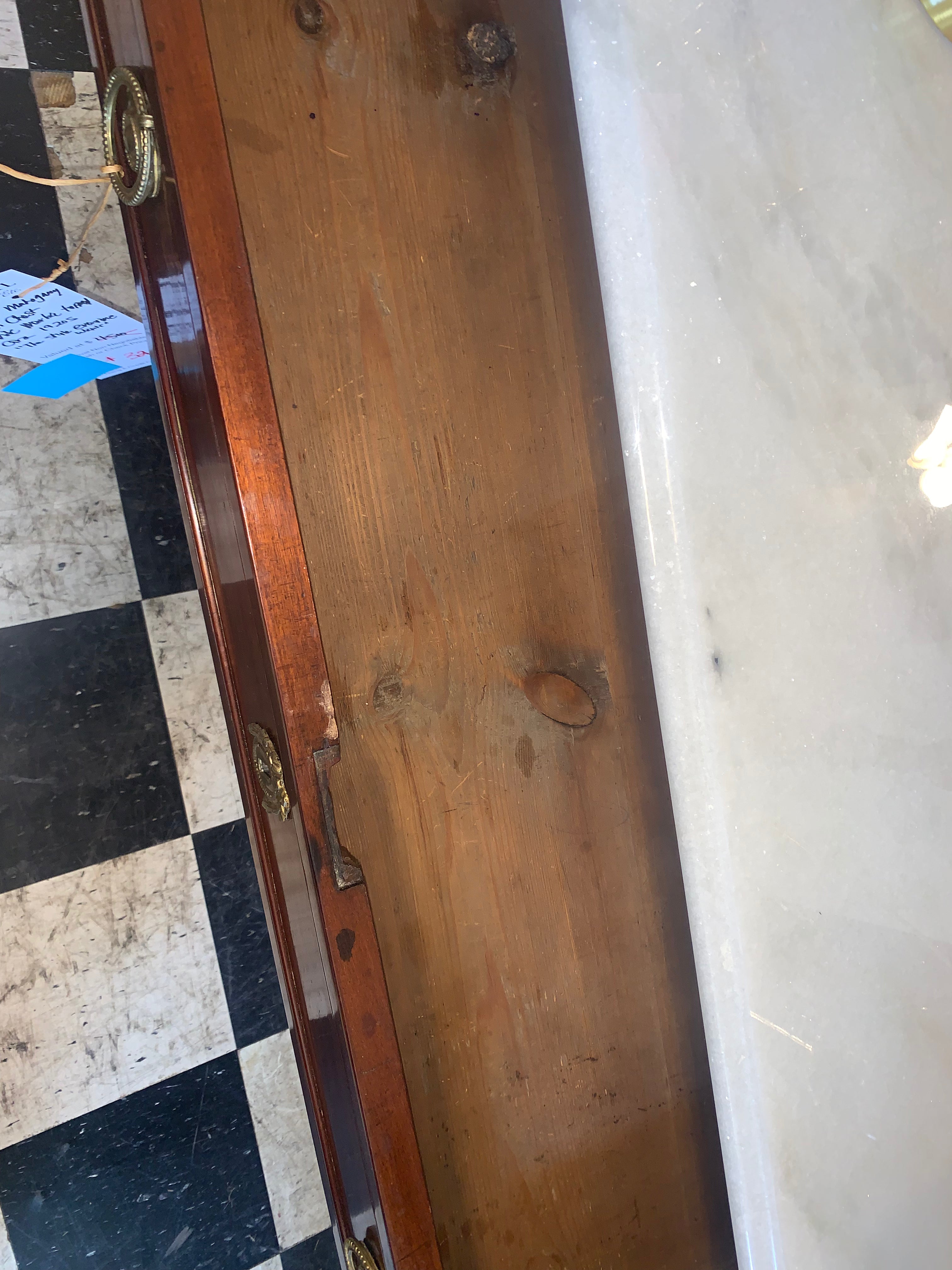 Louis XVI Mahogany French White Marble Top Chest  c.1920s