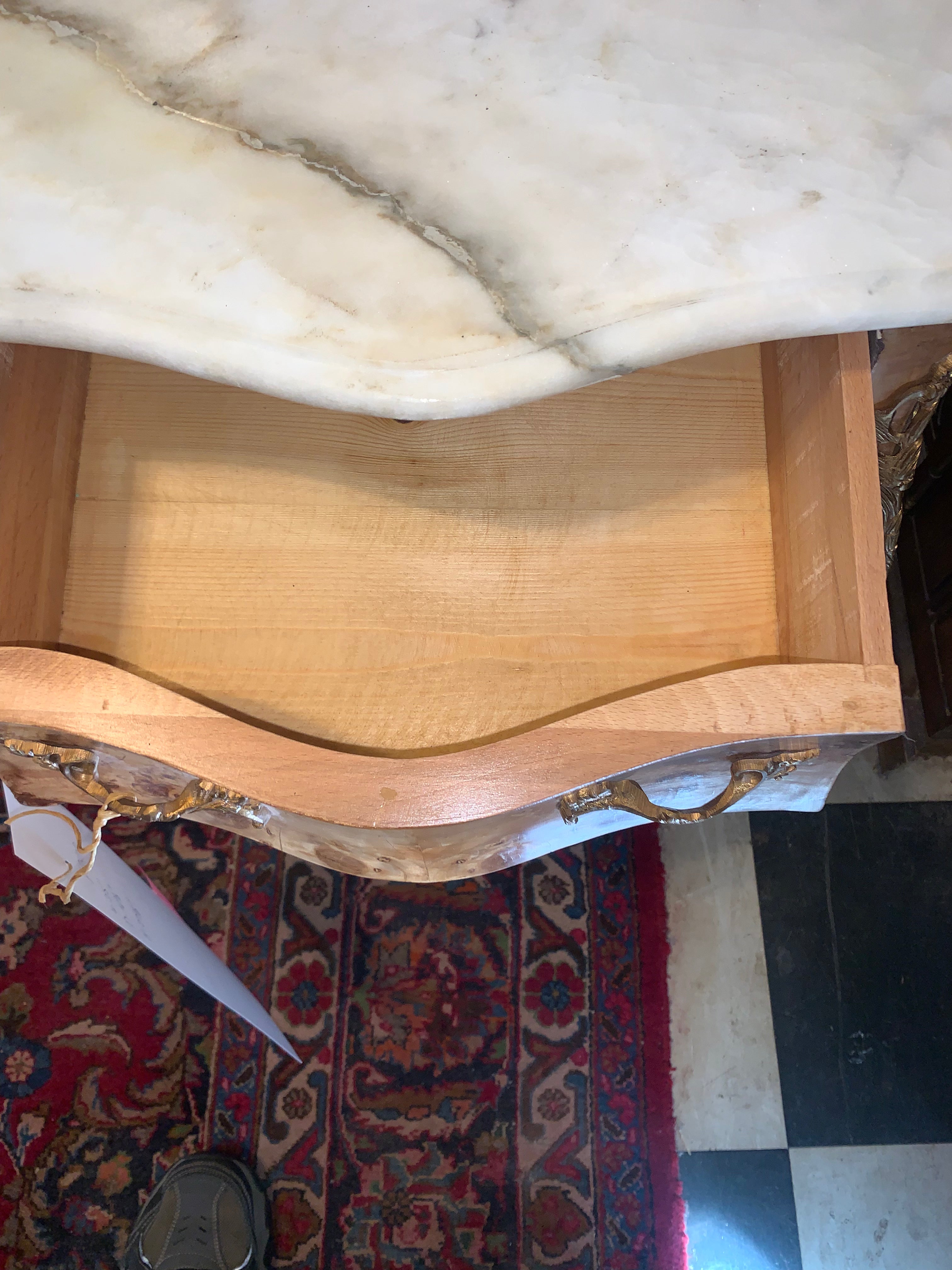 Pair Burled Elm Reproduction Marble Top Bedsides Chest New