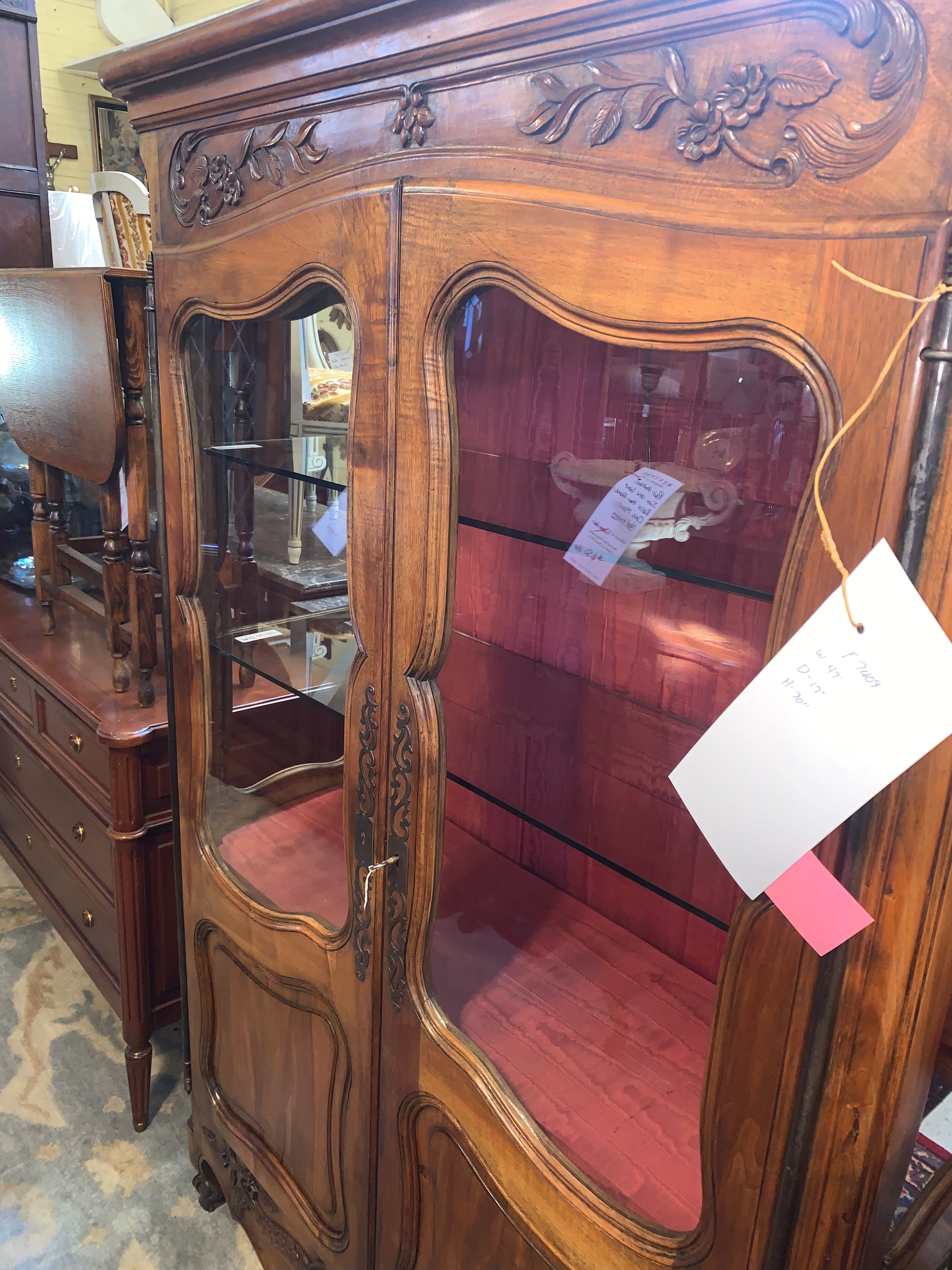 Carved Walnut French Vitrine or Bookcase with Shelves  c.1900