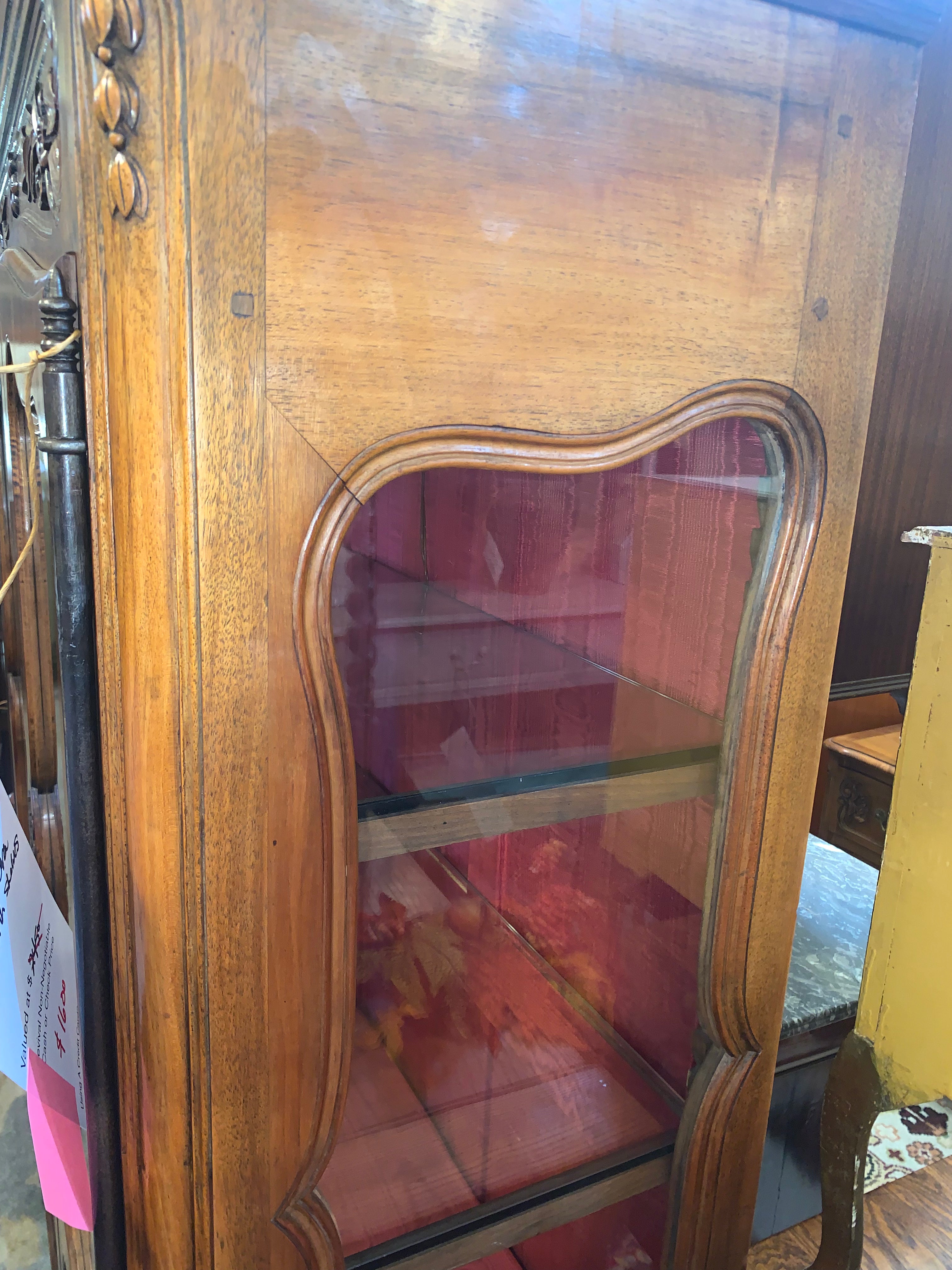 Carved Walnut French Vitrine or Bookcase with Shelves  c.1900
