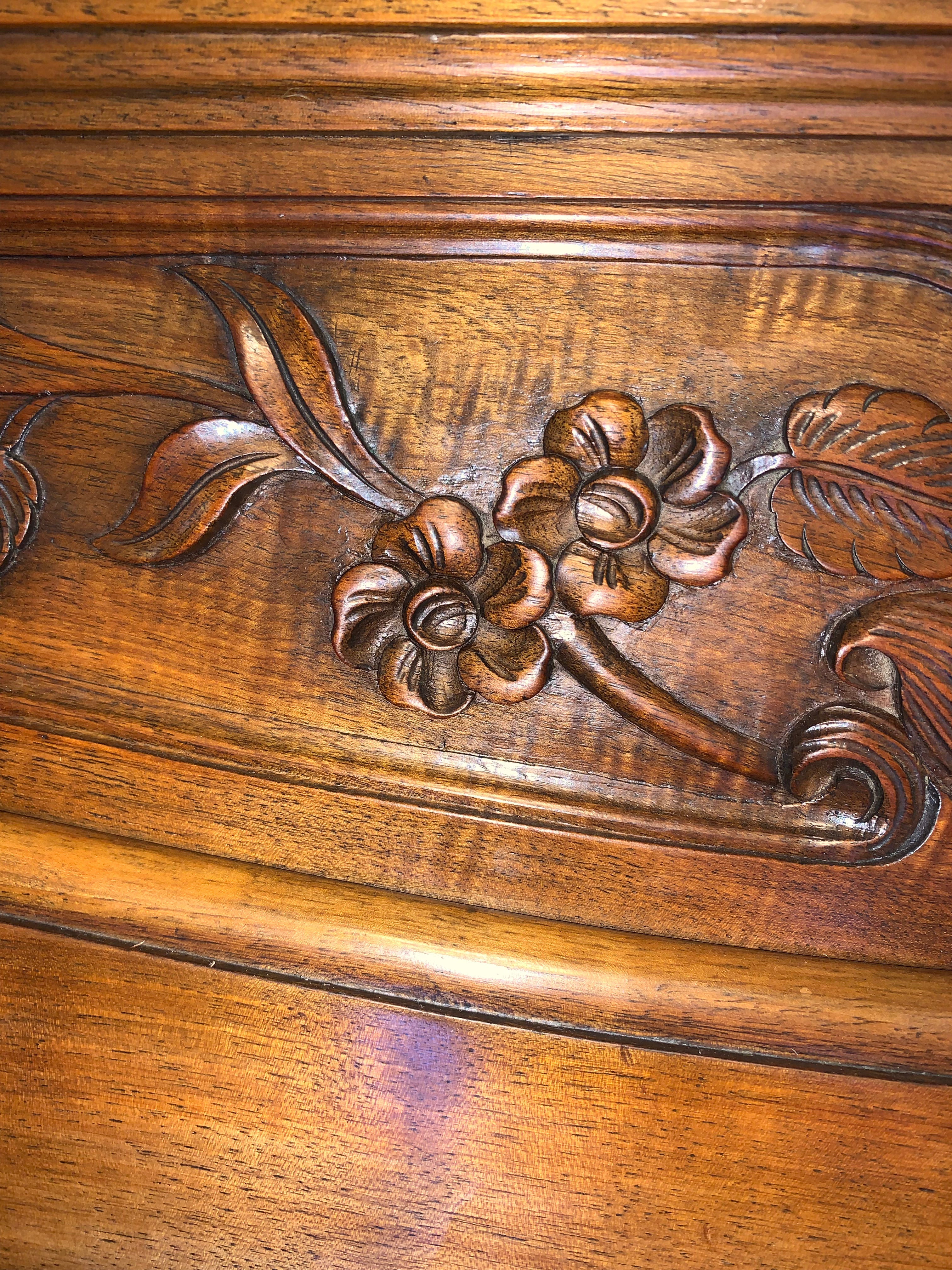 Carved Walnut French Vitrine or Bookcase with Shelves  c.1900