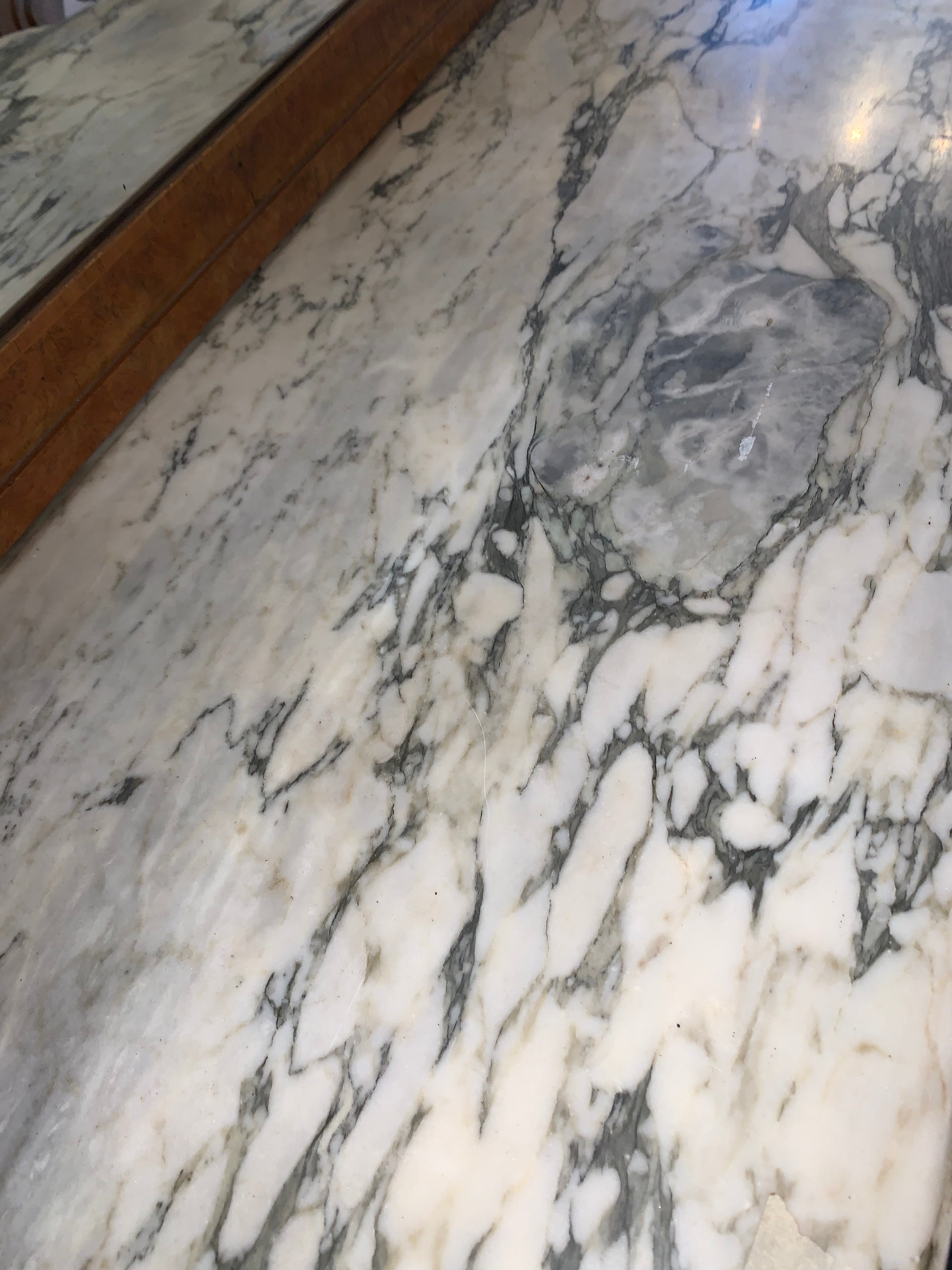 Hard to Find Size Small French Sideboard Marble Top Mirror Back  c.1920