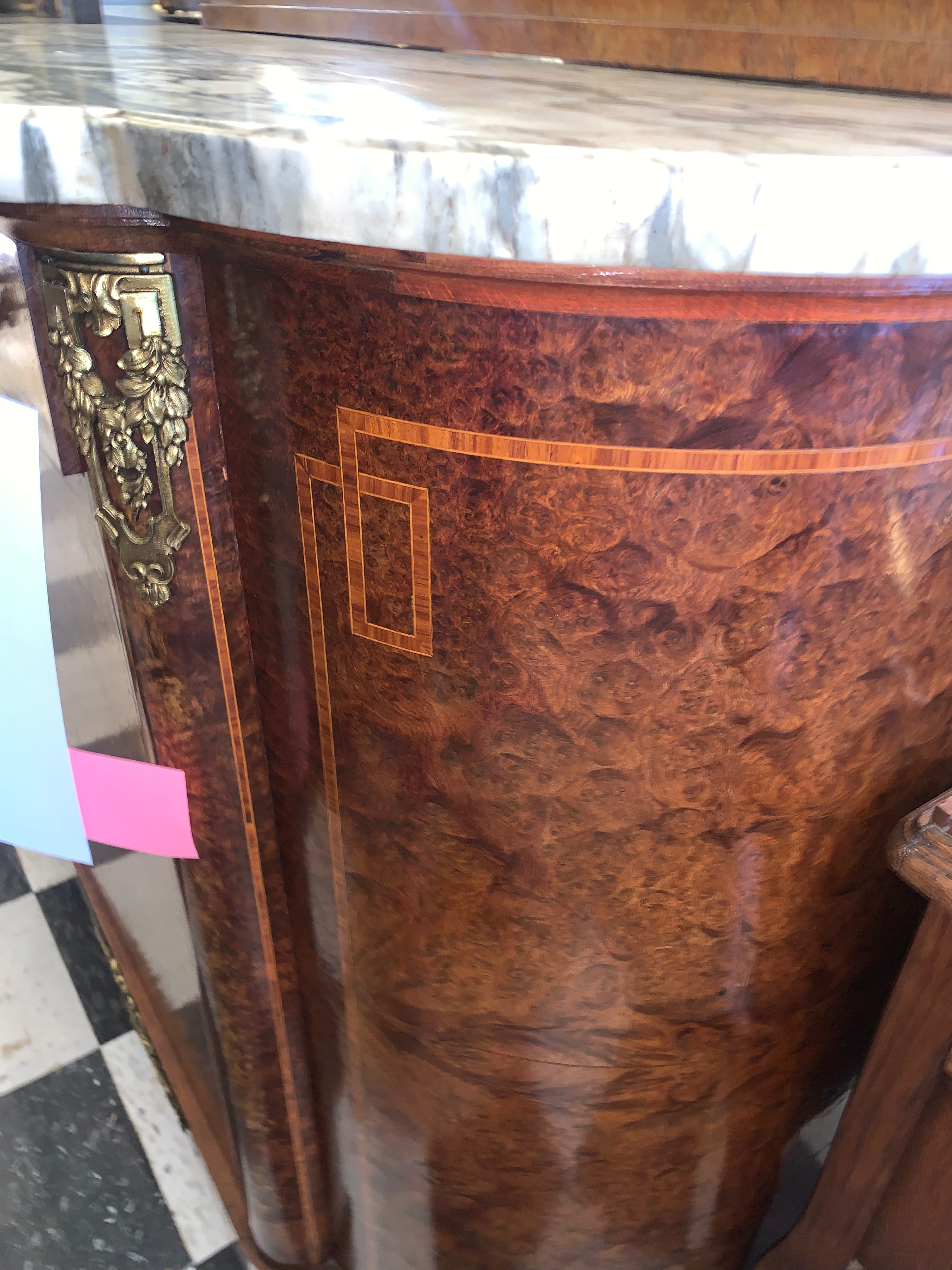 Hard to Find Size Small French Sideboard Marble Top Mirror Back  c.1920