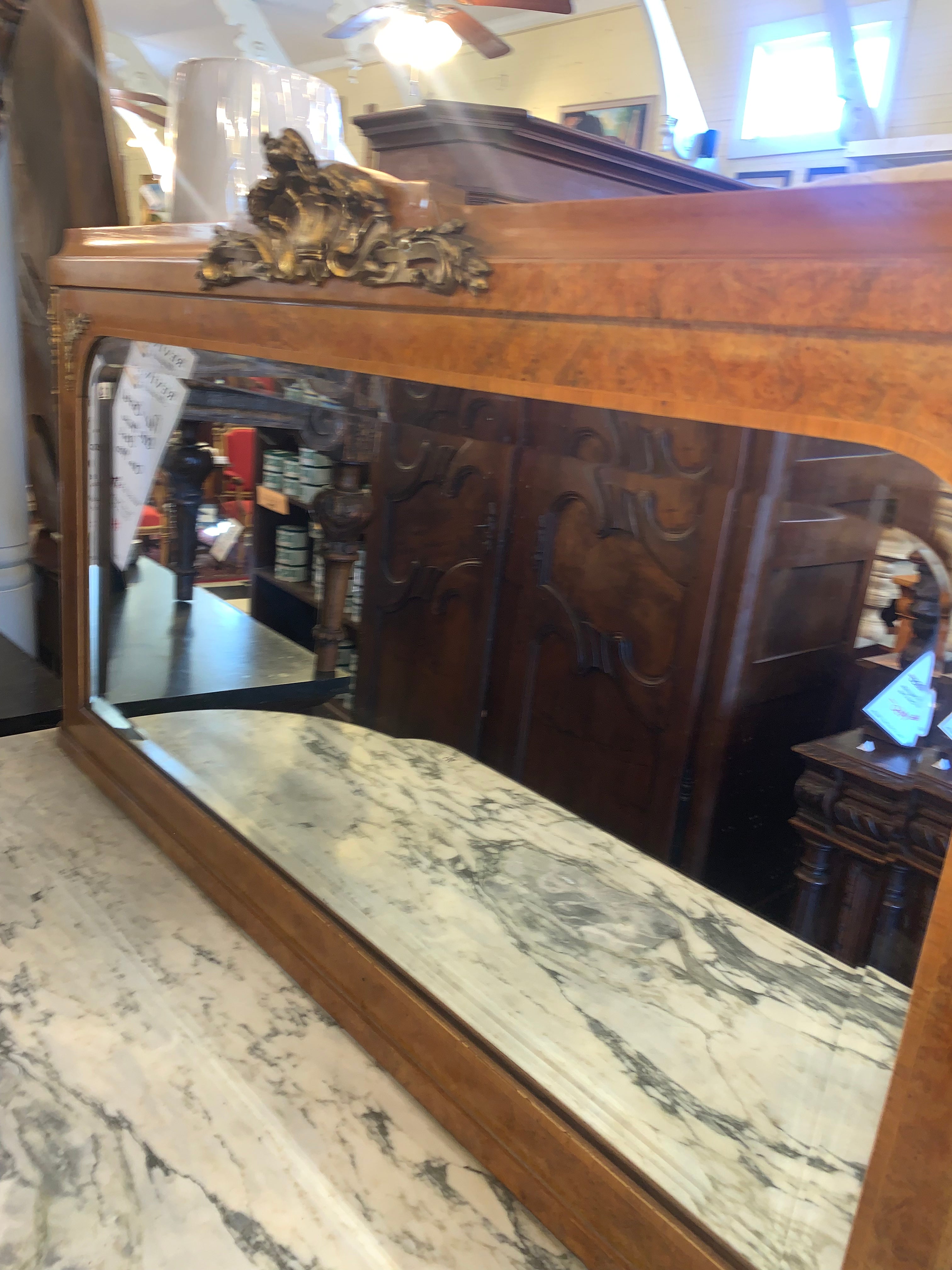 Hard to Find Size Small French Sideboard Marble Top Mirror Back  c.1920