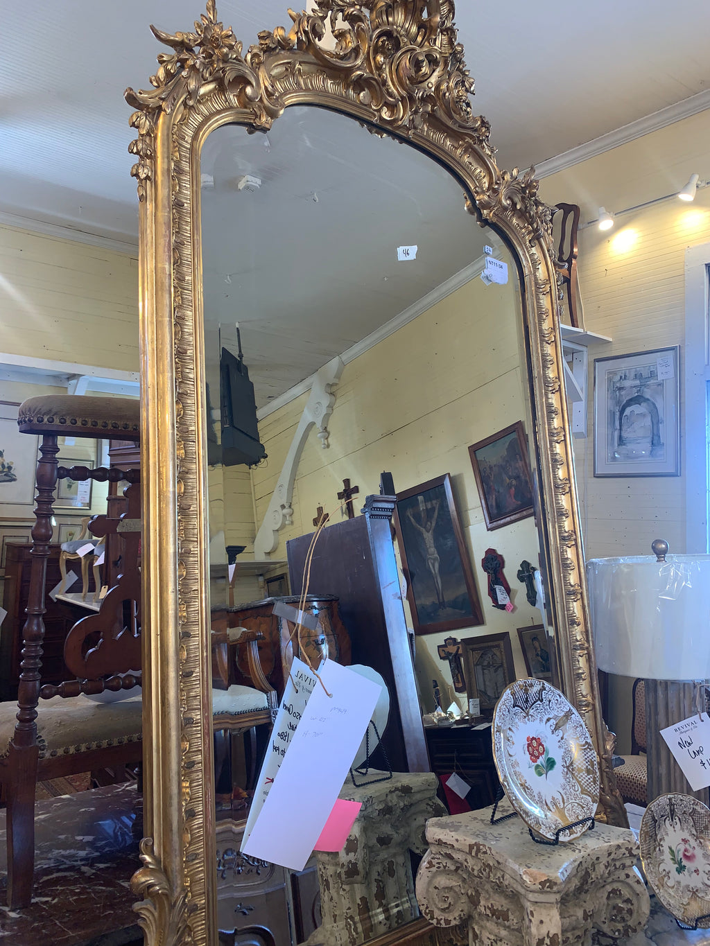 Louis XV Gilt & Gesso Carved French Antique Mirror Very Hard to Find Size  c.1880