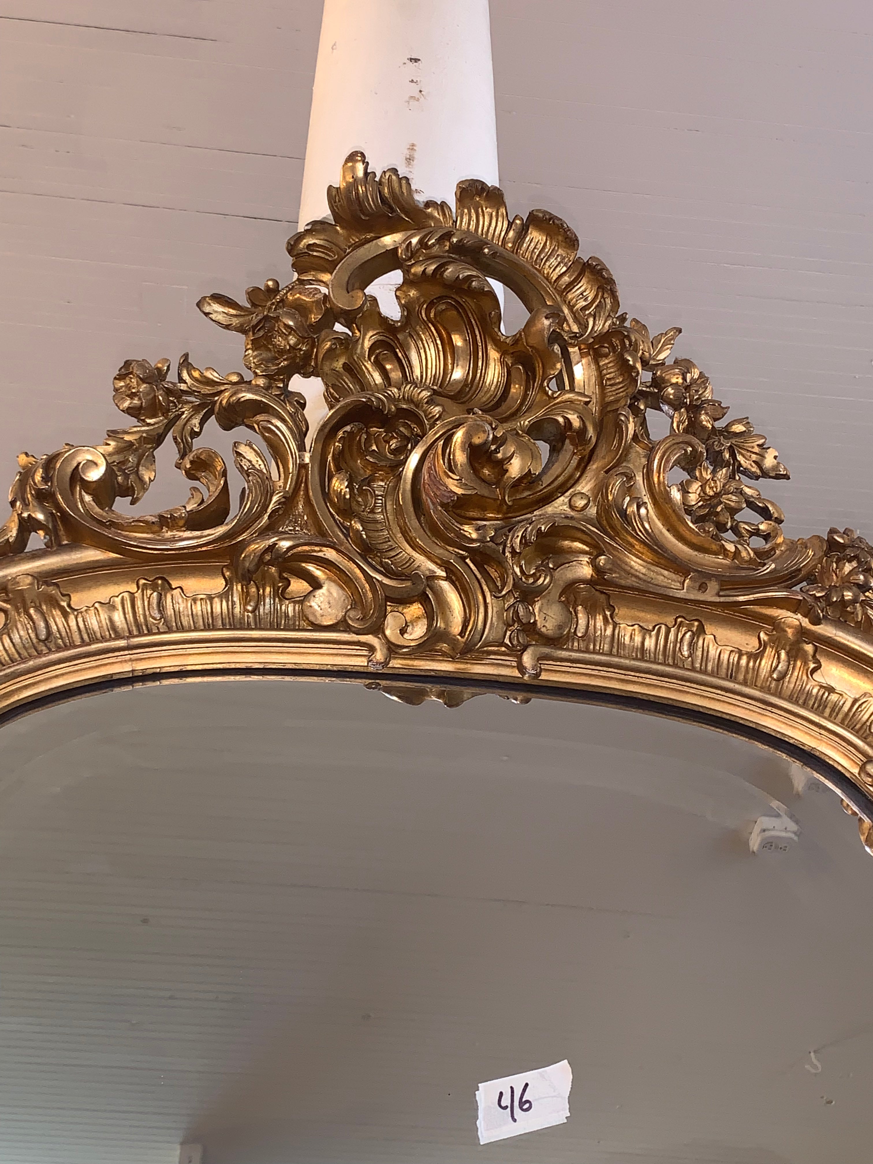 Louis XV Gilt & Gesso Carved French Antique Mirror Very Hard to Find Size  c.1880