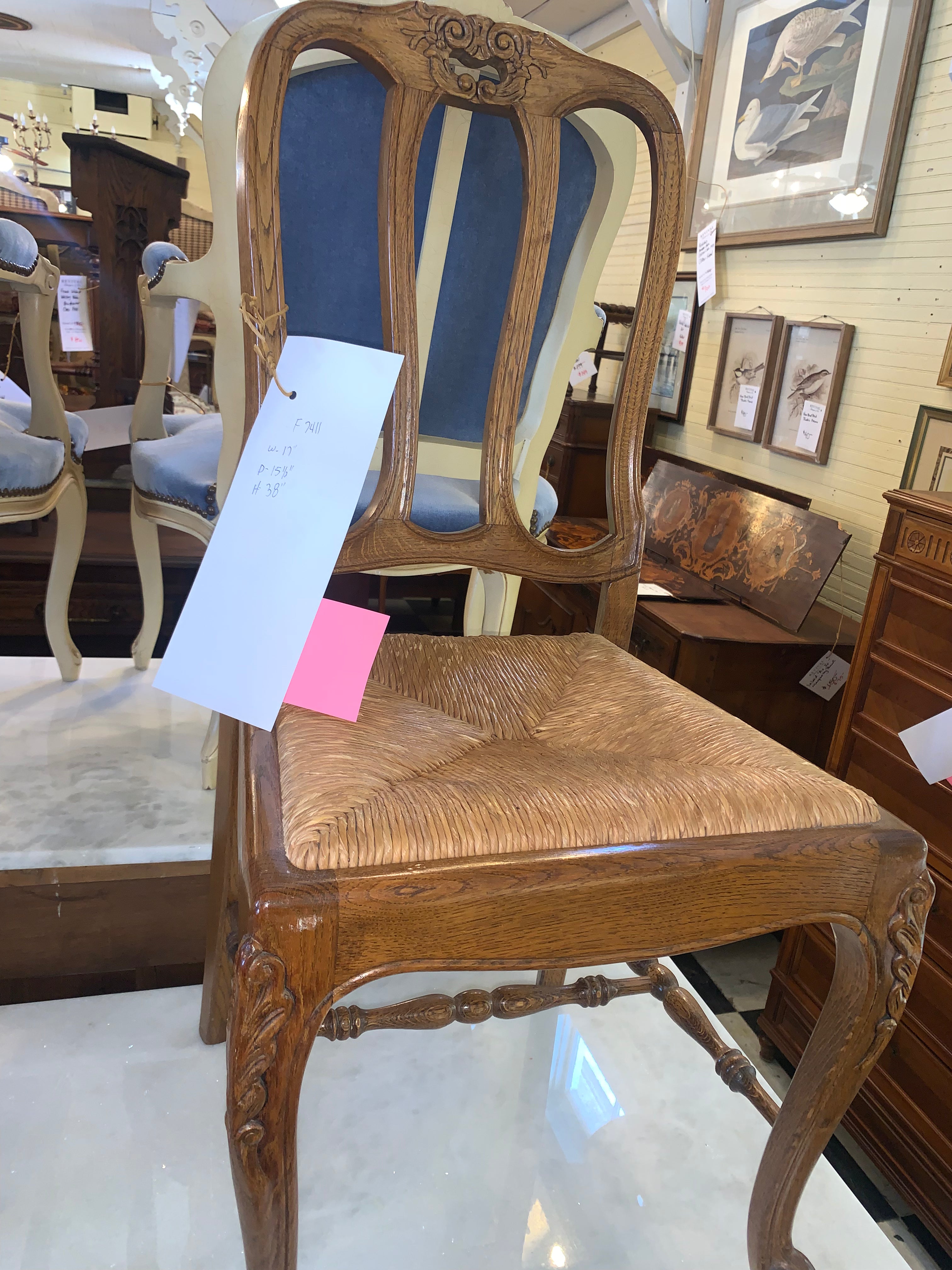 Set of 6 Vintage Oak Rush Seat Dining Chairs  c.1940s