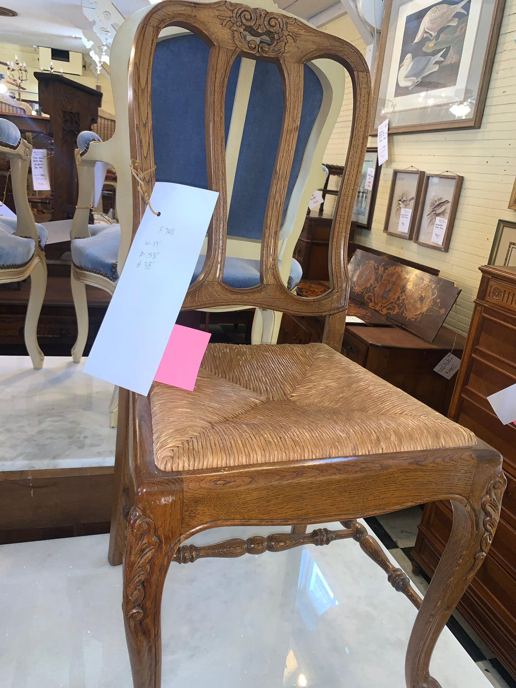 Set of 6 Vintage Oak Rush Seat Dining Chairs  c.1940s